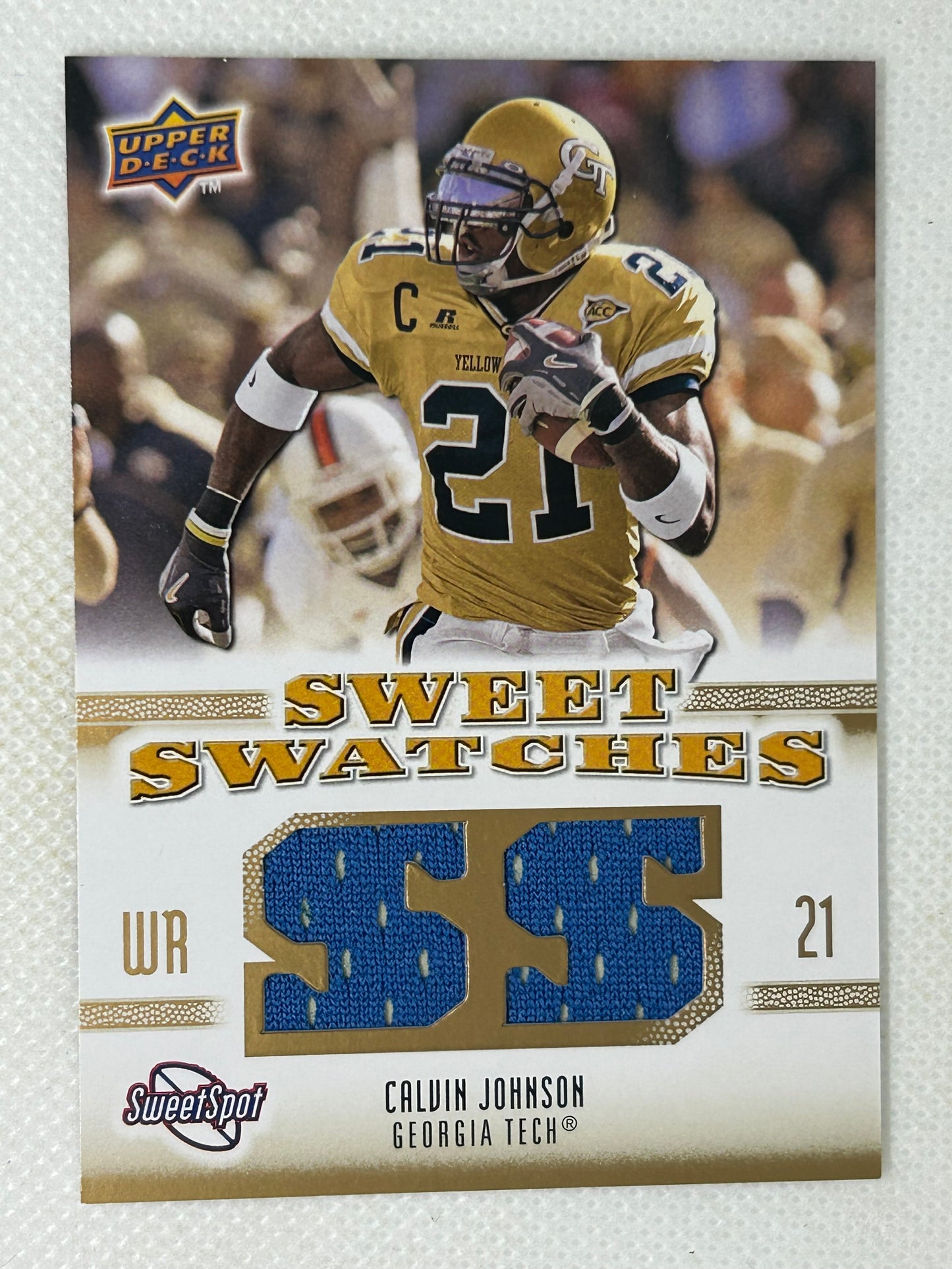 2010 Upper Deck NCAA Sweet Spot Sweet Swatches Calvin Johnson #SSW-9 Detroit Lions HOF