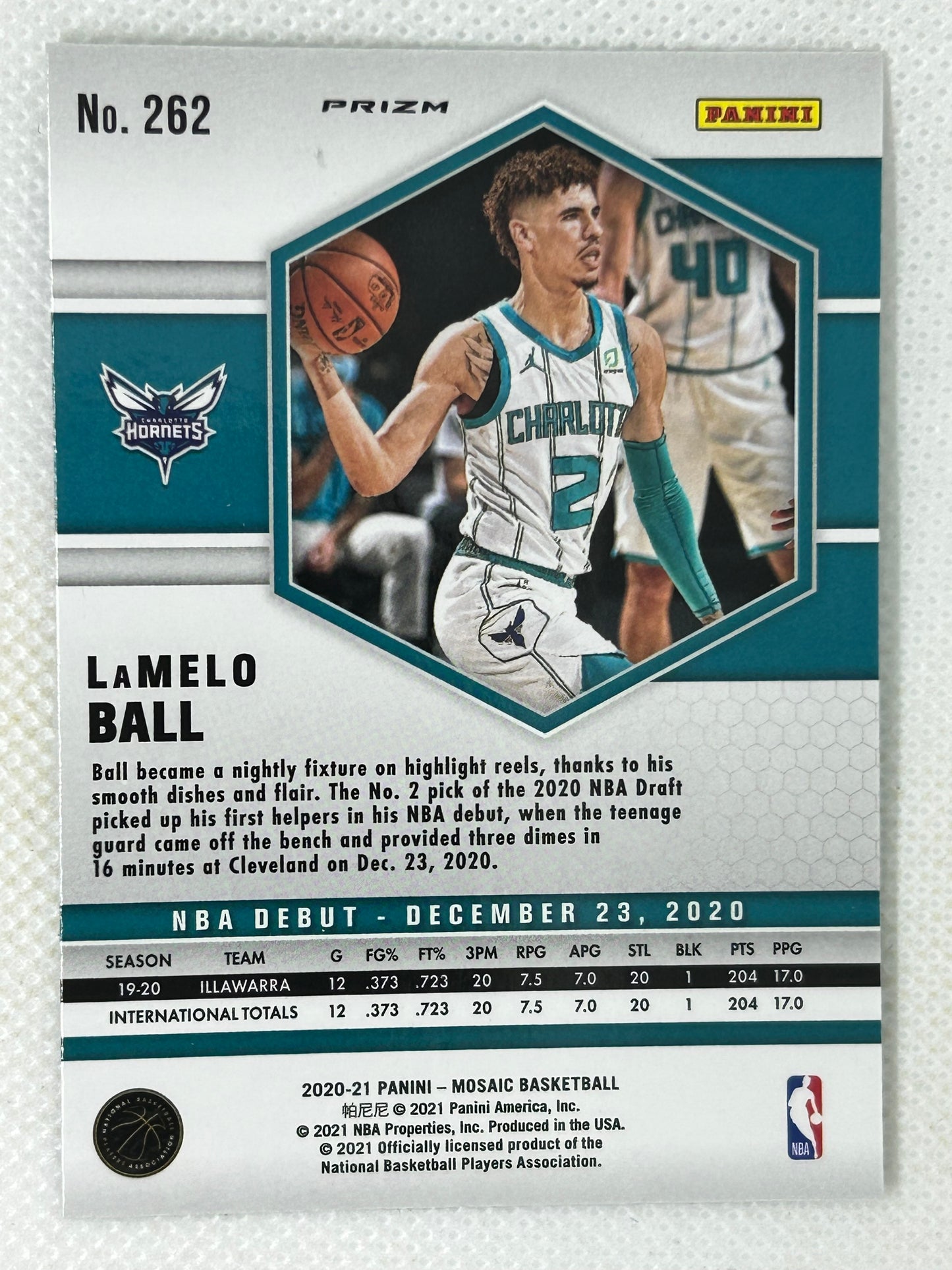 2020-21 Panini Mosaic LaMelo Ball Rookie Card Green Rookie NBA Debut #262 Charlotte Hornets