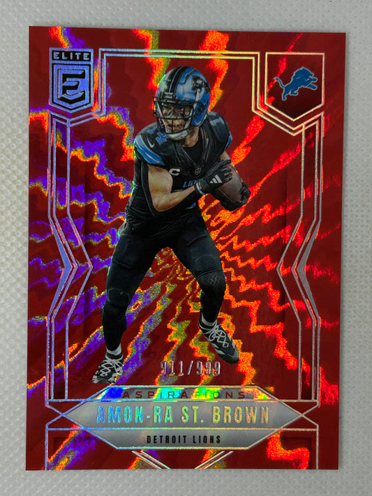 2025 Panini Donruss Elite Amon-Ra St. Brown Aspirations Shimmer Red /999 Detroit Lions