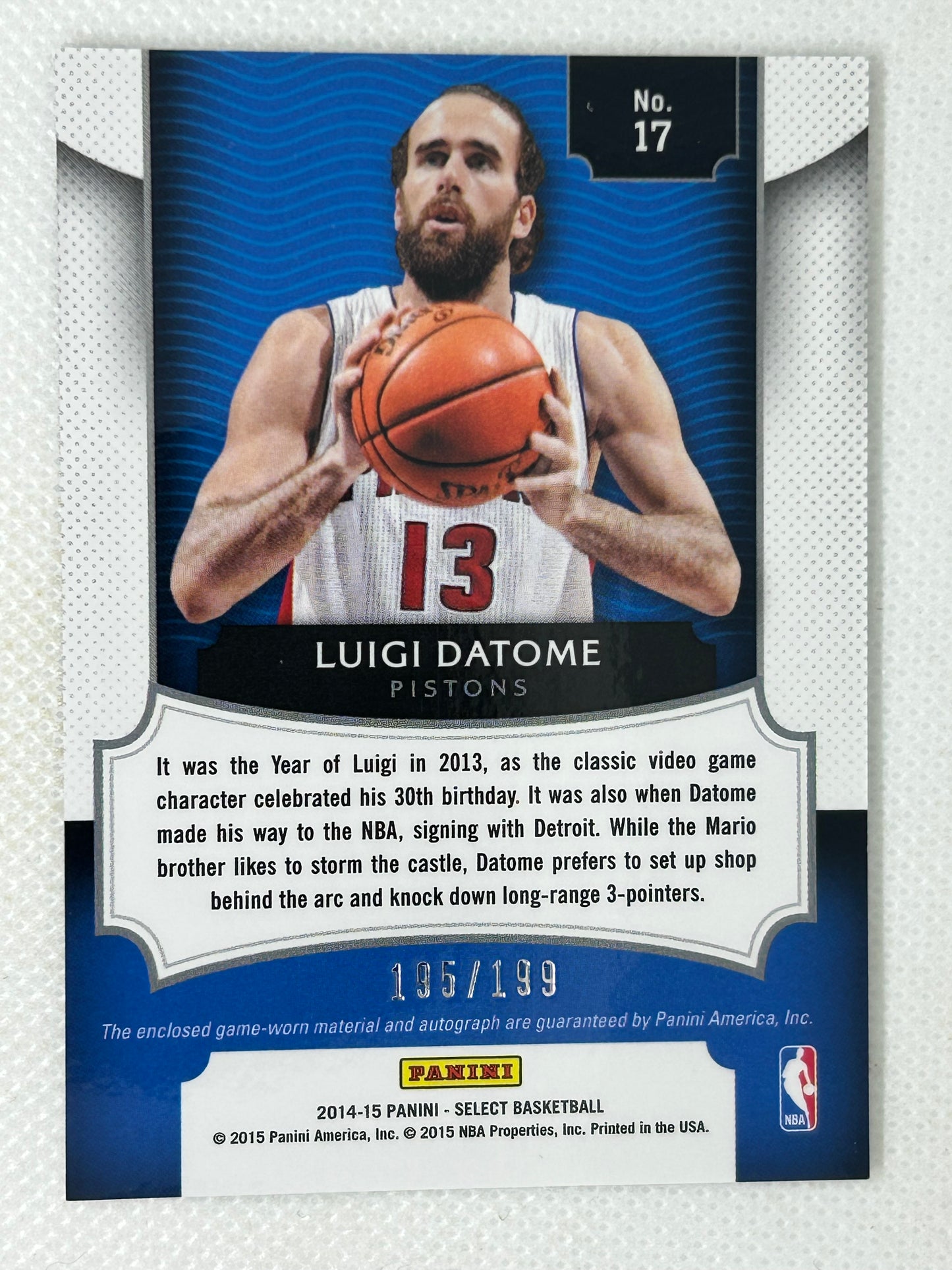 2014-15 Panini Select Red Jersey Autograph /199 Luigi Datome #17 Detroit Pistons