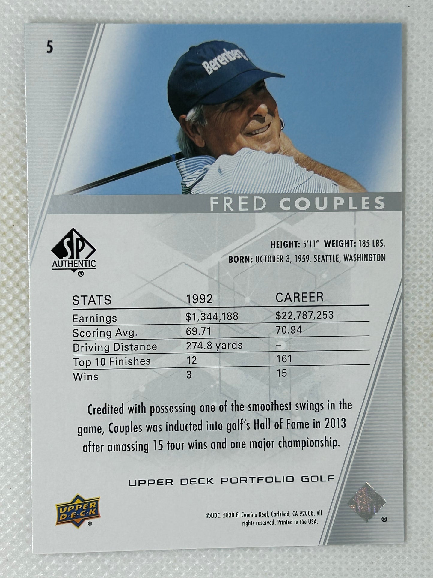 2024 Upper Deck Portfolio SP Authentic Fred Couples #5 Signed Card