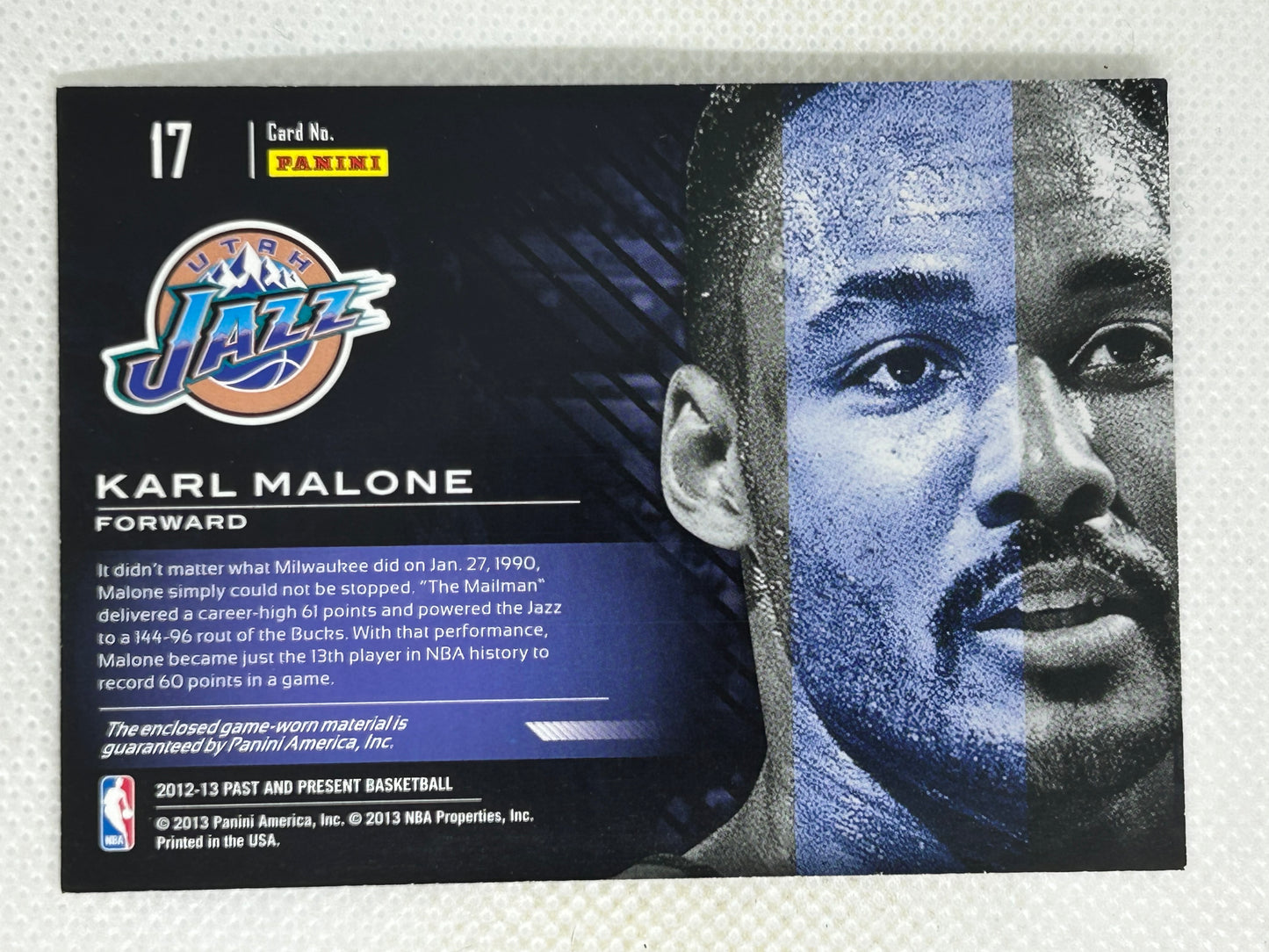 2012-13 Panini Past & Present Gamers Materials Relic Karl Malone #17 HOF Utah Jazz
