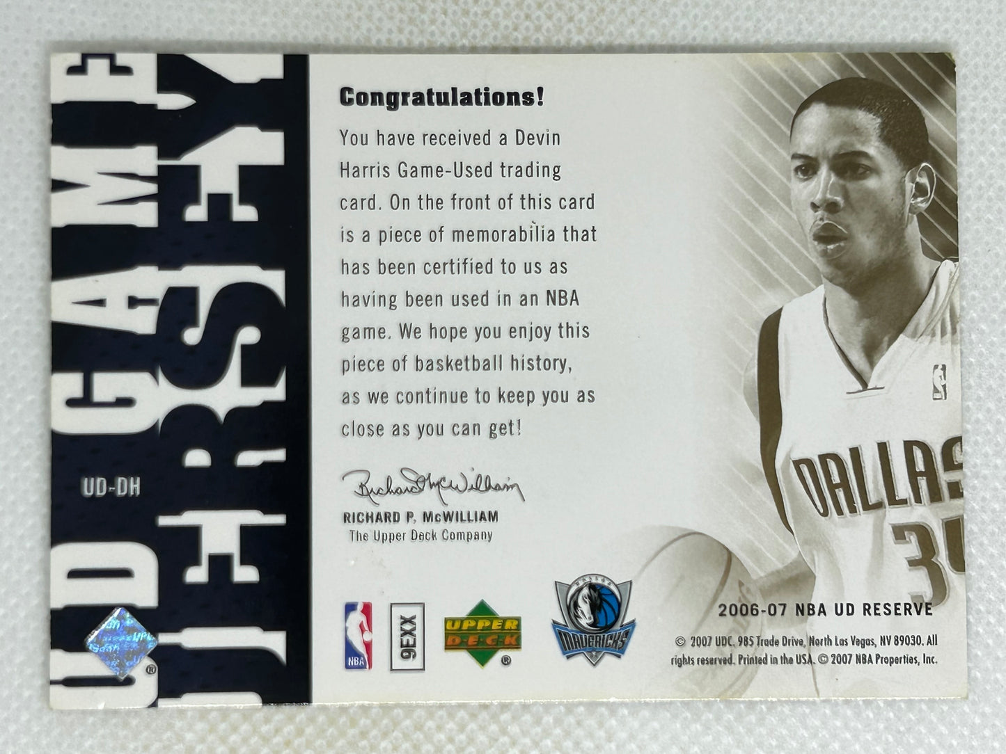 2006-07 Upper Deck UD Game Jersey Game Used Relic Devin Harris #UD-DH Dallas Mavericks