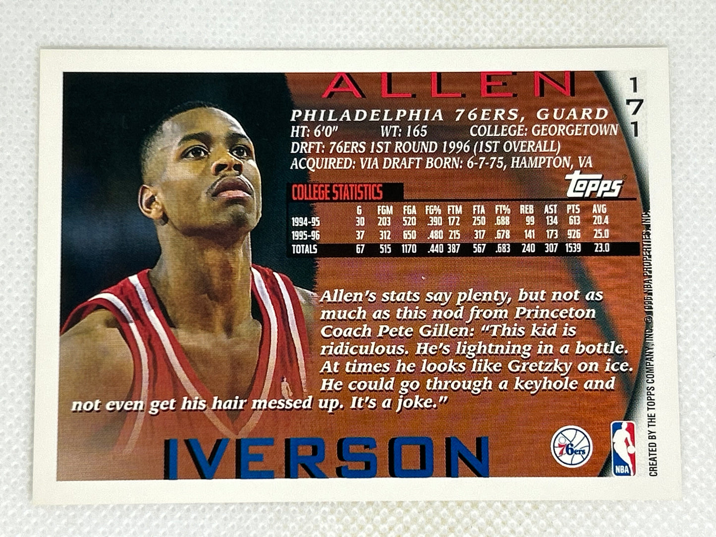 1996-97 Topps Allen Iverson Rookie #171 Philadelphia 76ers