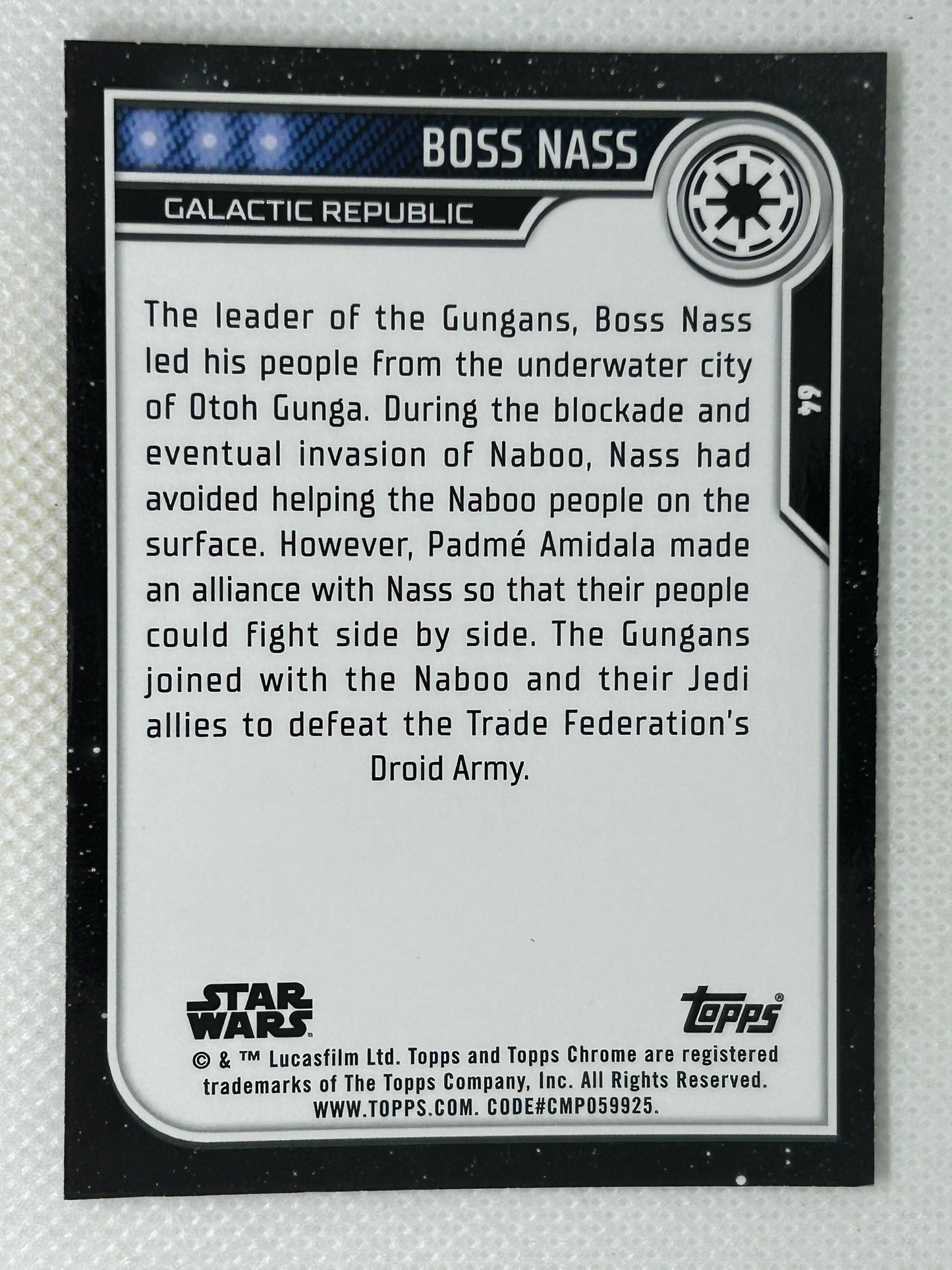 2023 Topps Chrome Star Wars Black Wave Refractor Brian Blessed as Boss Nass #64