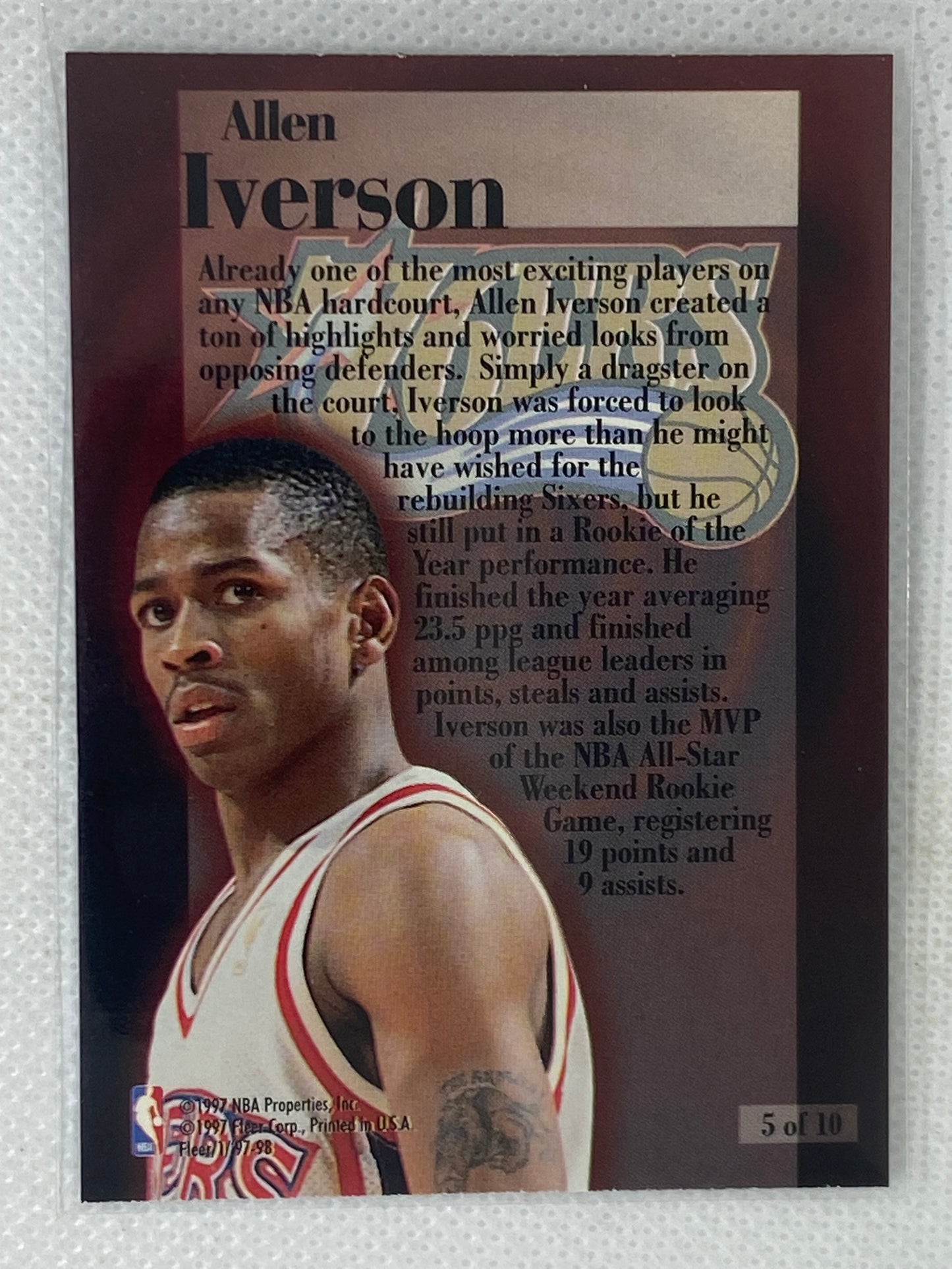 1997-98 Fleer Basketball Allen Iverson Rookie Rewind #5 Philadelphia 76ers