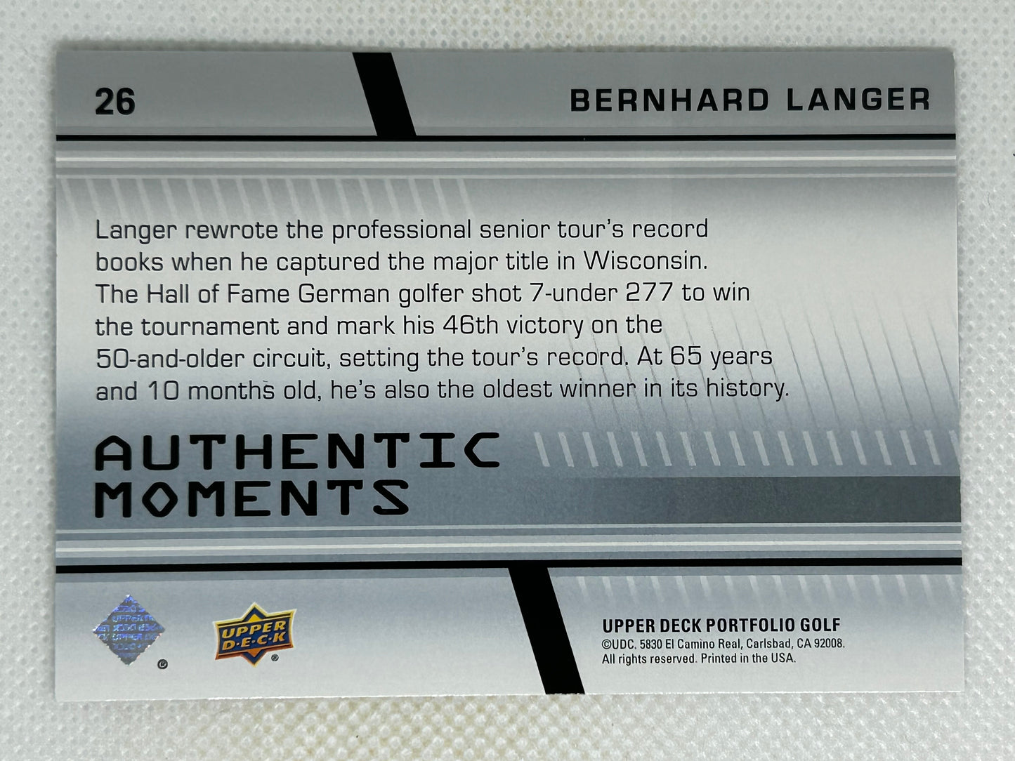 2024 Upper Deck Portfolio SP Authentic Authentic Moments #26 Bernhard Langer Signed Card