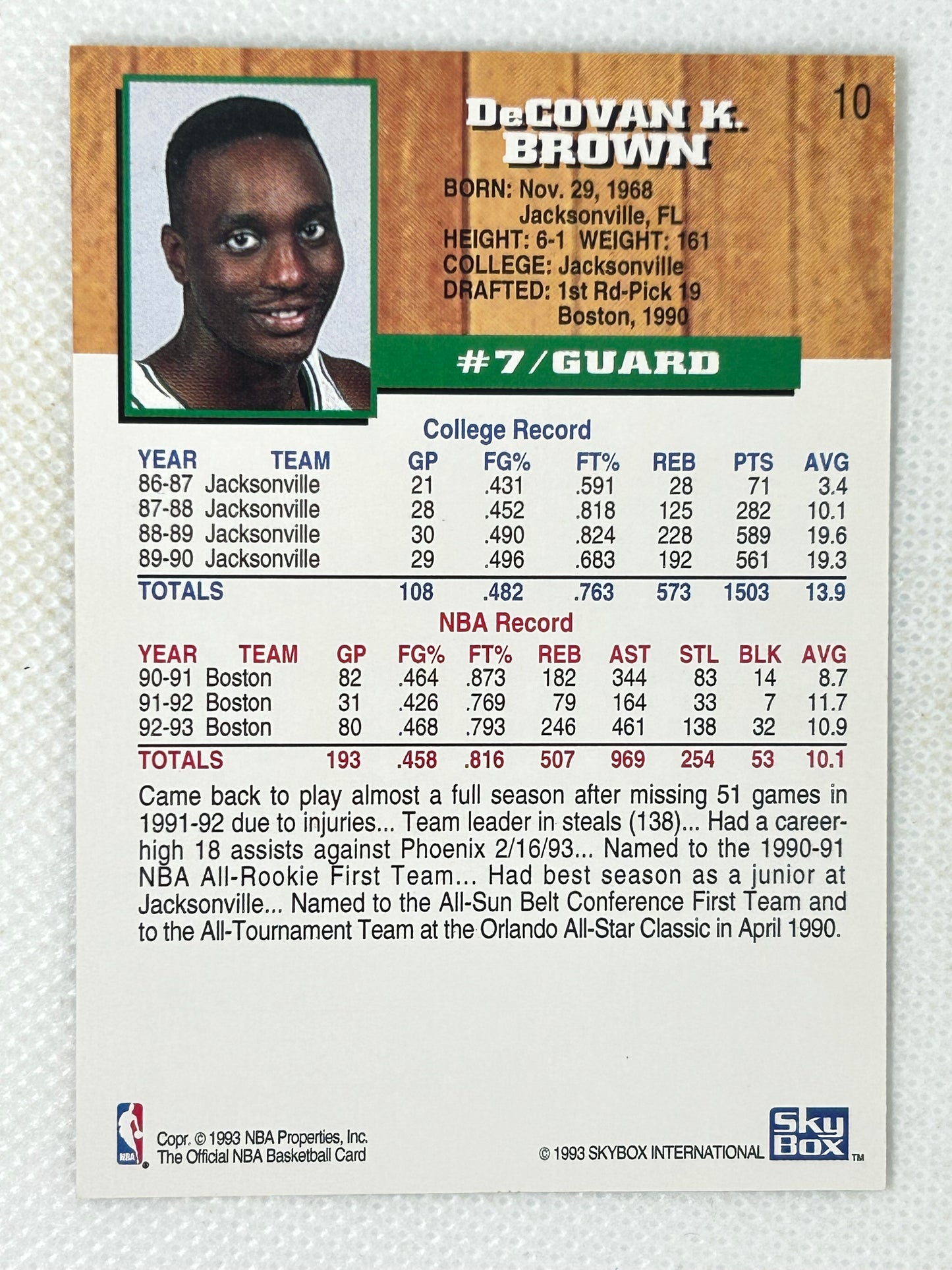 1993-94 NBA Hoops #10 DaCovan "Dee" Brown Boston Celtics