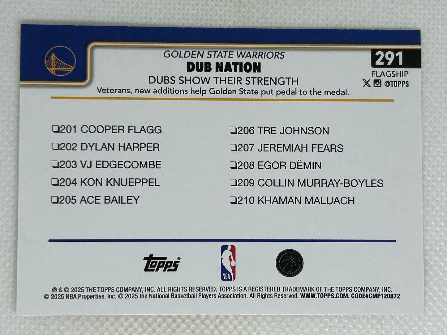 2025-26 Topps #291 Dubs Nation: Dubs Show Their Strength Golden State Warriors