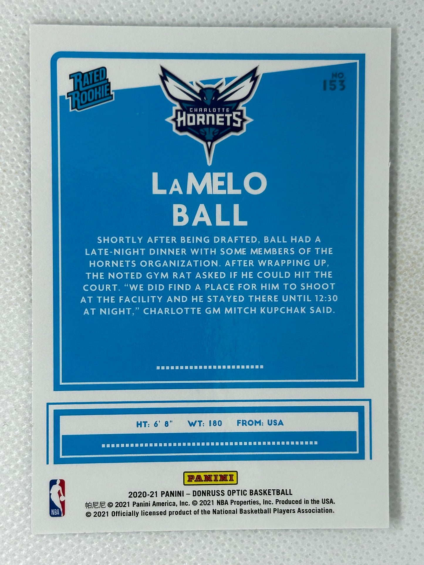 2020-21 Panini Donruss Optic Rated Rookie LaMelo Ball #153 Charlotte Hornets