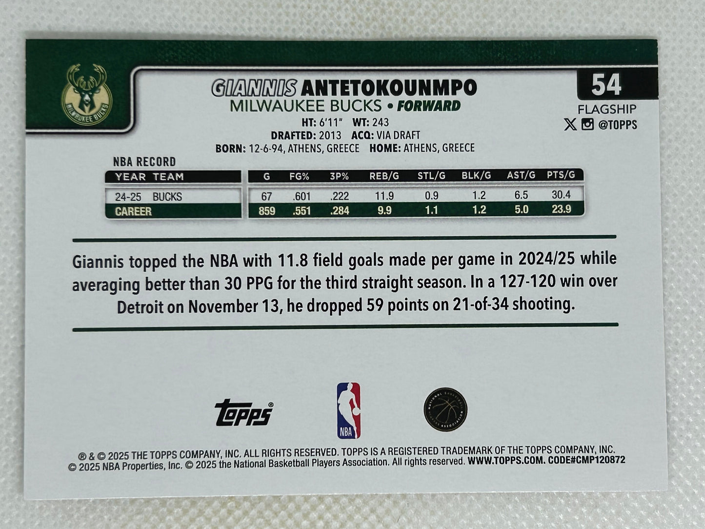 2025-26 Topps #54 Giannis Antetokounmpo Milwaukee Bucks