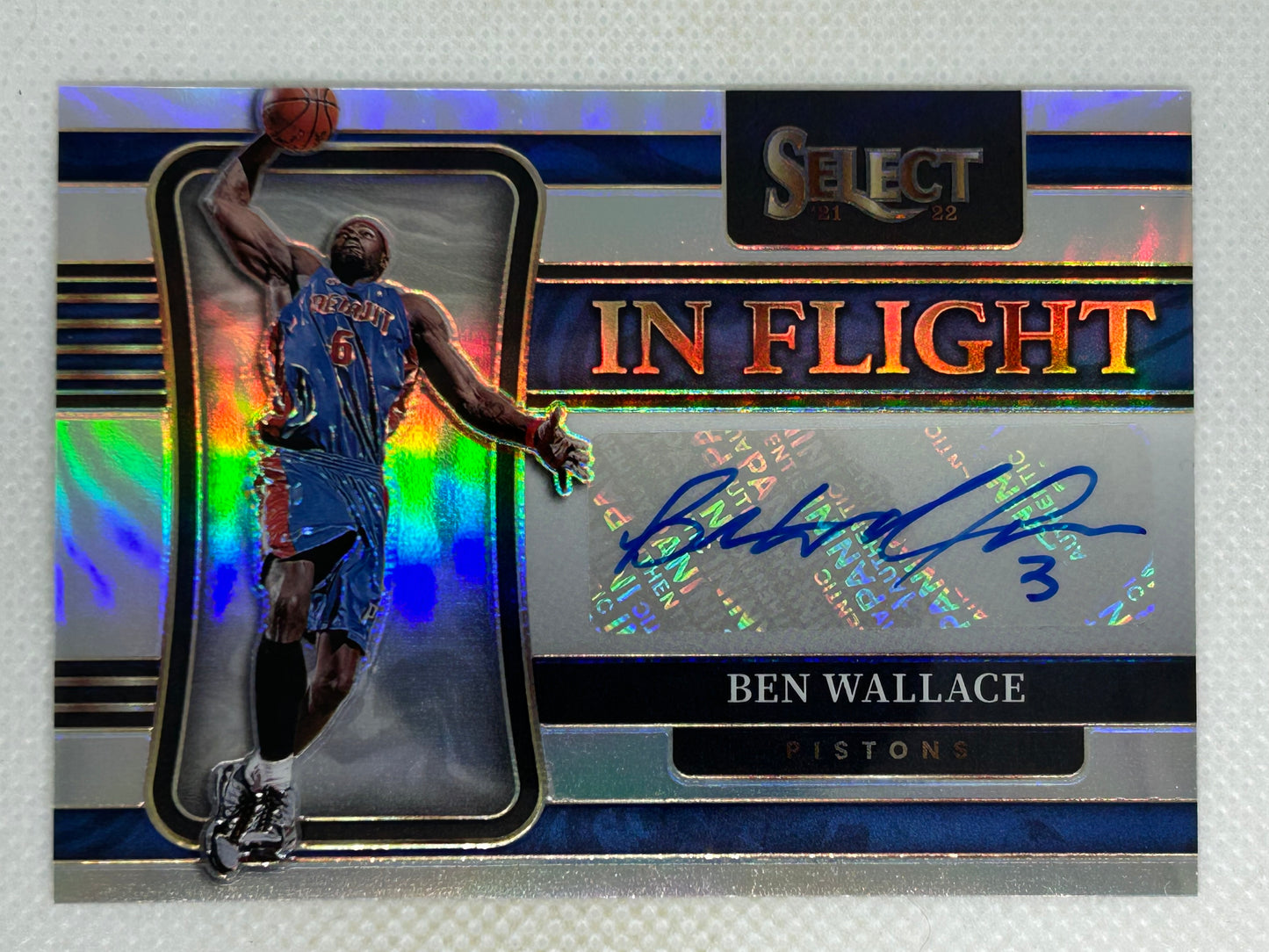 2021-22 Panini Select In Flight Signatures Silver Prizm Autograph #IF-BWL Ben Wallace /199 Detroit Pistons