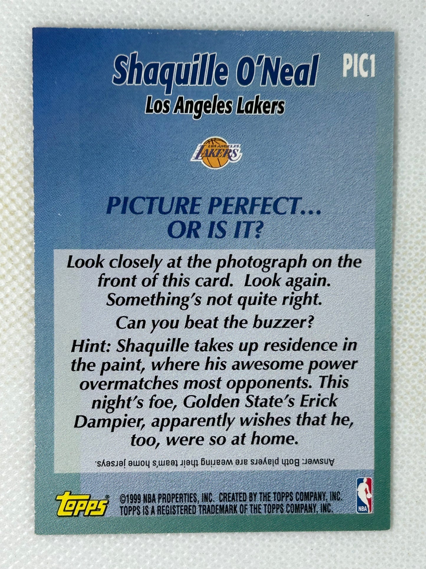 1999-00 Topps Shaquille O'Neal Picture Perfect #PIC1 Los Angeles Lakers Signed Card