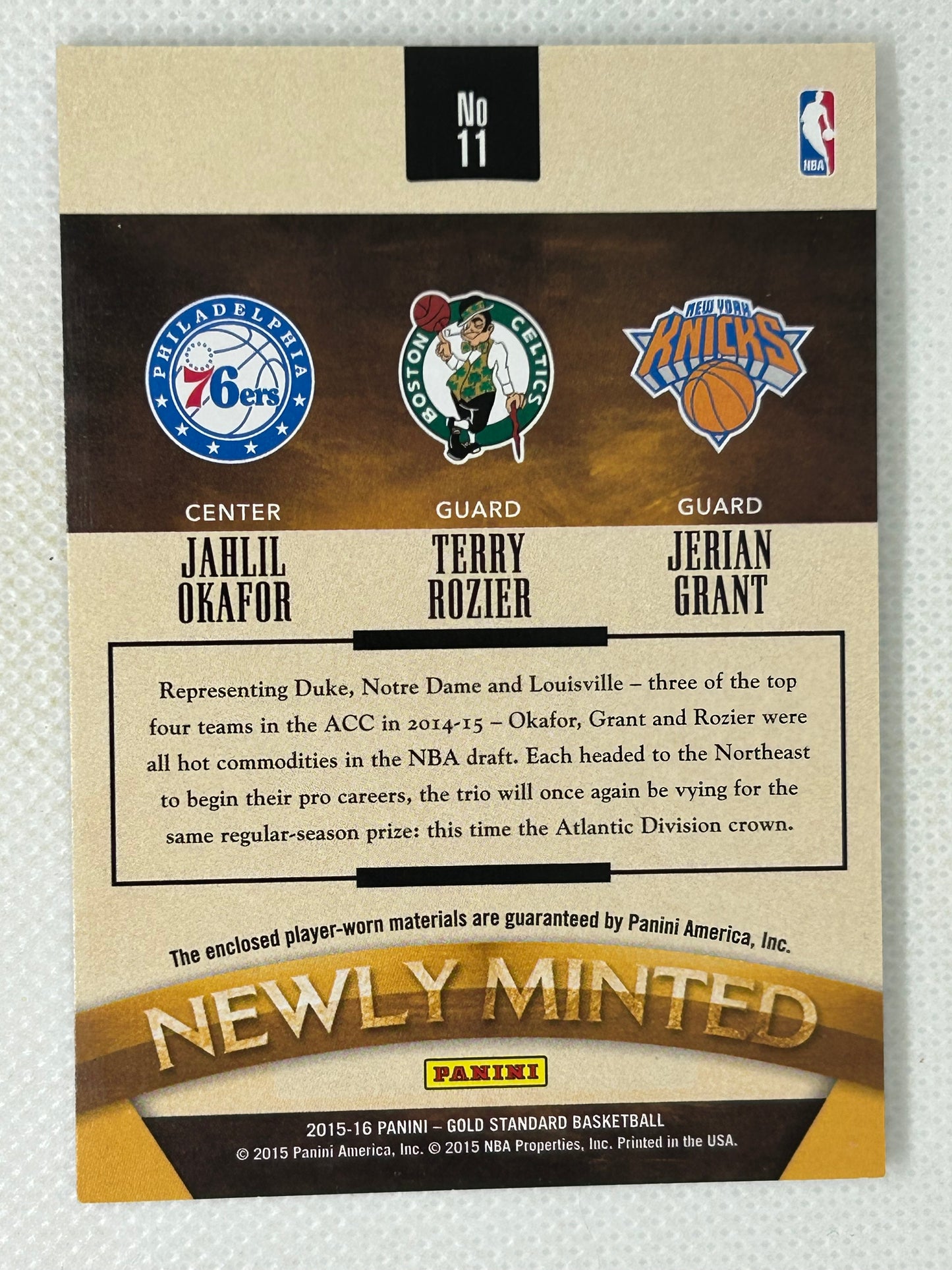 2015-16 Panini Gold Standard /25 Triple Rookie Patch #11 Jahlil Okafor Terry Rozier Jerian Grant