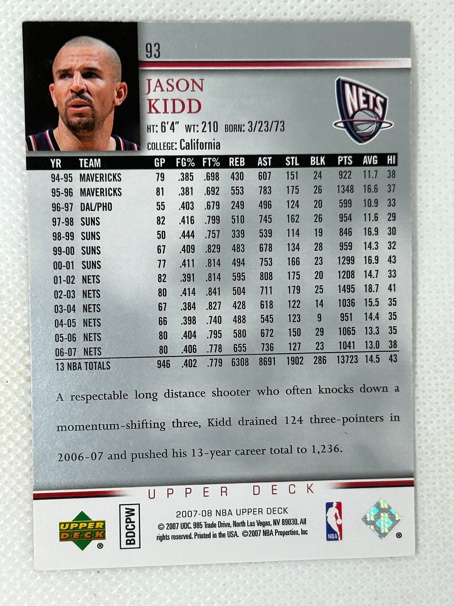 2007-08 Upper Deck #93 Jason Kidd New Jersey Nets
