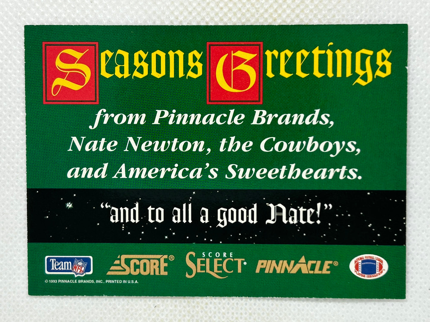 1993 Pinnacle Select Seasons Greetings Nate Newton & 2 Dallas Cowboys Cheerleaders
