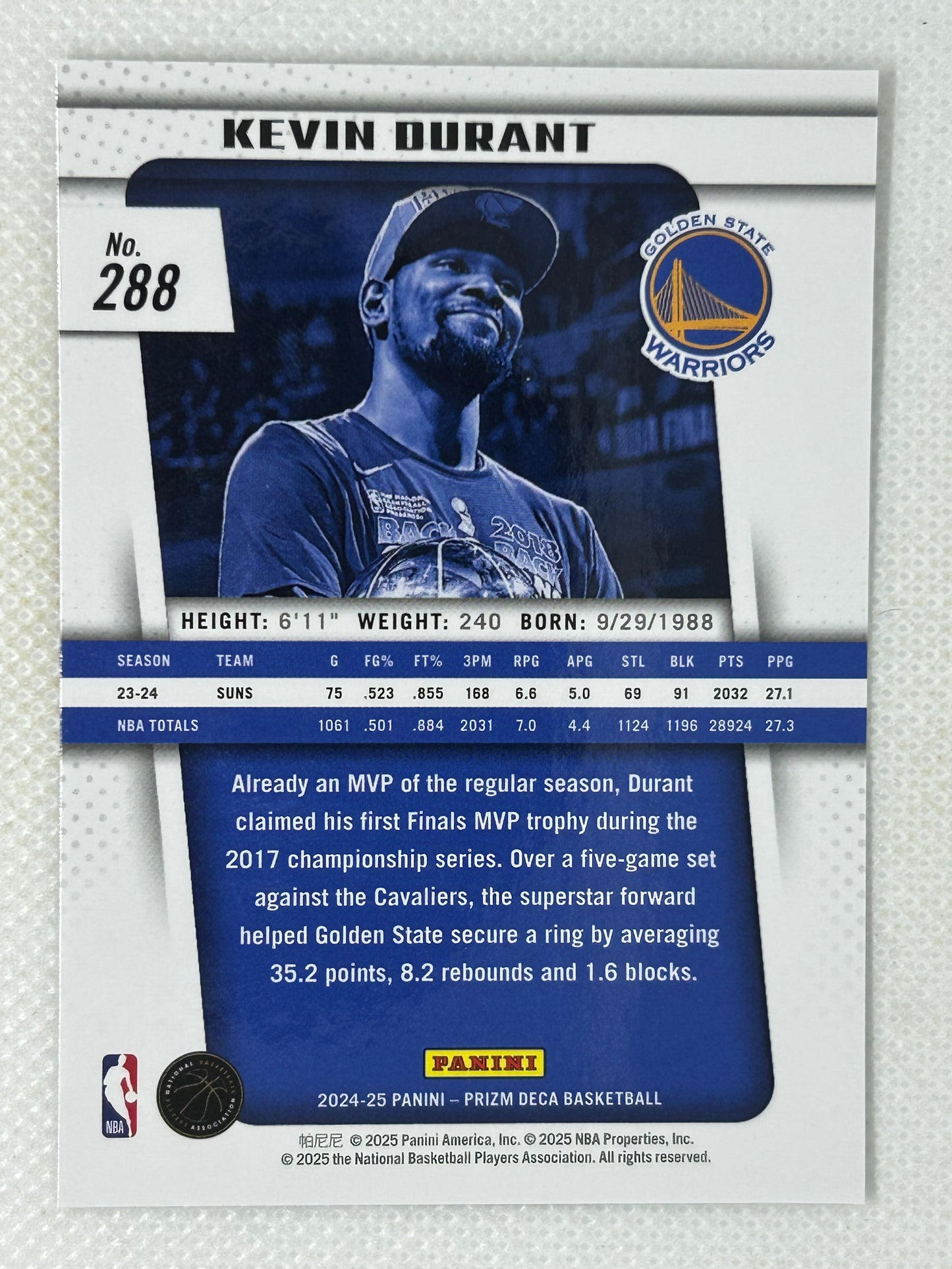2024-25 Panini Prizm Deca MVP #288 Kevin Durant Golden State Warriors