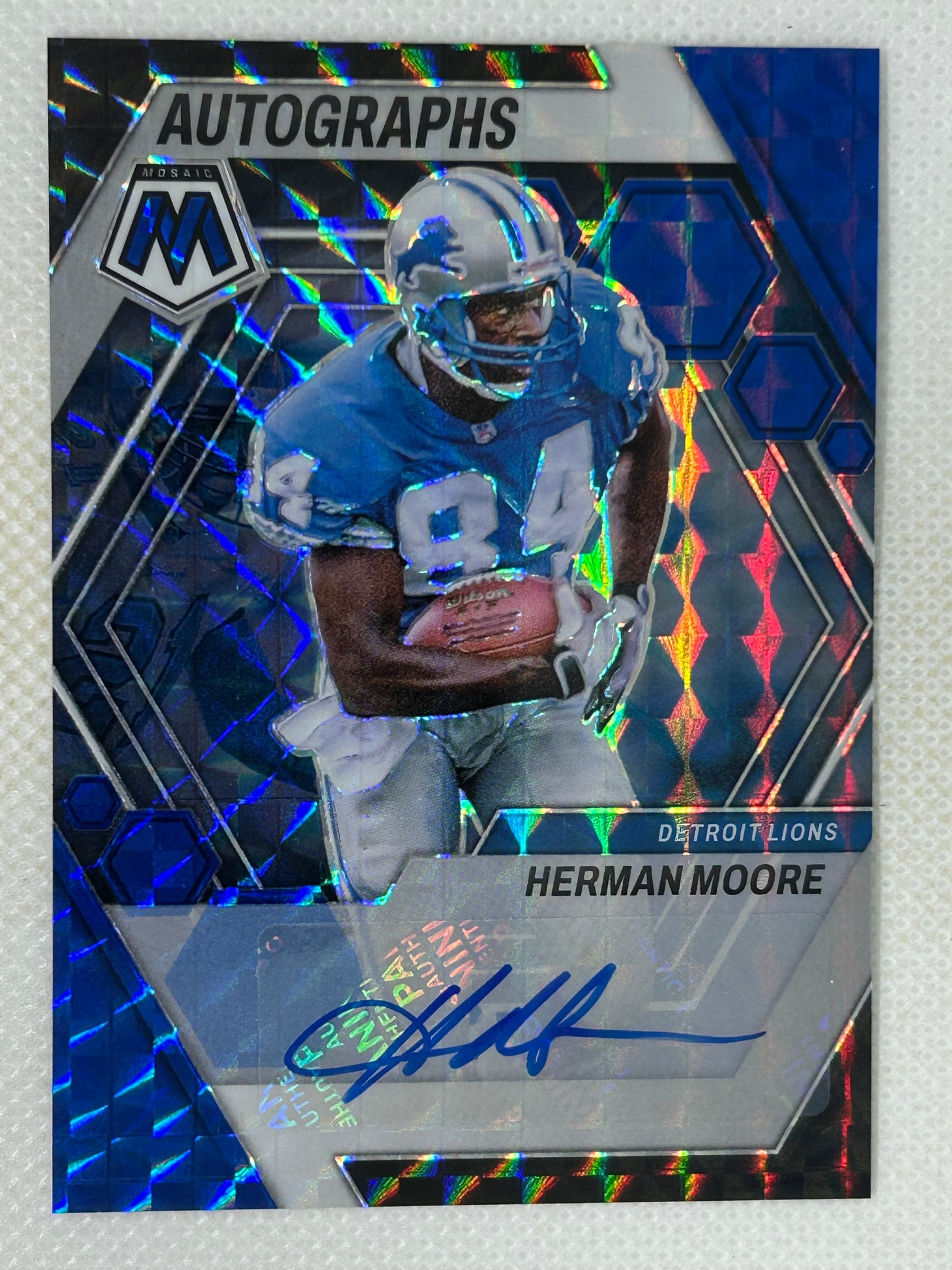 2023 Panini Mosaic Blue /99 Autograph Herman Moore #AM-HM Detroit Lions