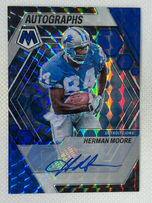 2023 Panini Mosaic Blue /99 Autograph Herman Moore #AM-HM Detroit Lions