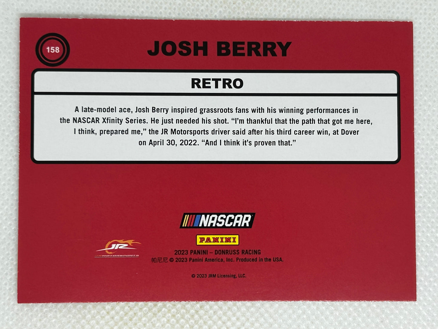 2023 Panini Donruss Retro Josh Berry #158 NASCAR Signed Card