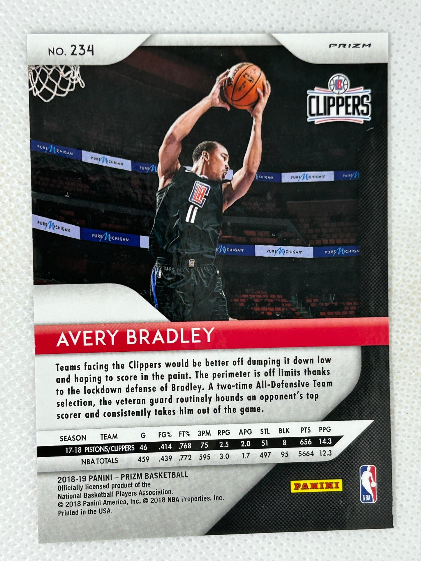 2018-19 Panini Prizm Red White & Blue Avery Bradley #234 Los Angeles Clippers