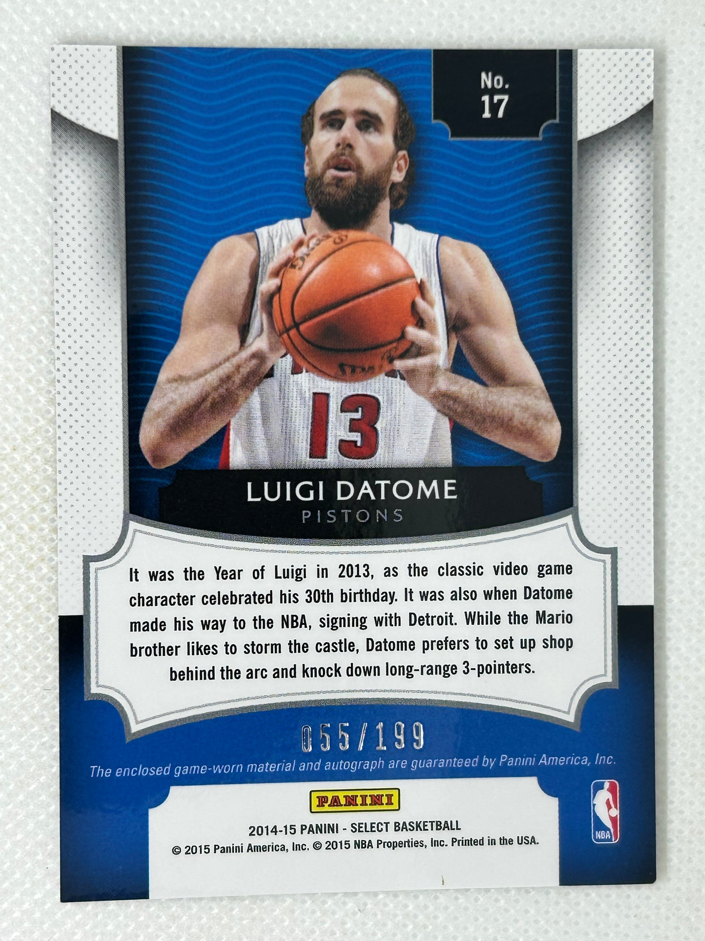 2014-15 Panini Select Black Jersey Autograph /199 Luigi Datome #17 Detroit Pistons