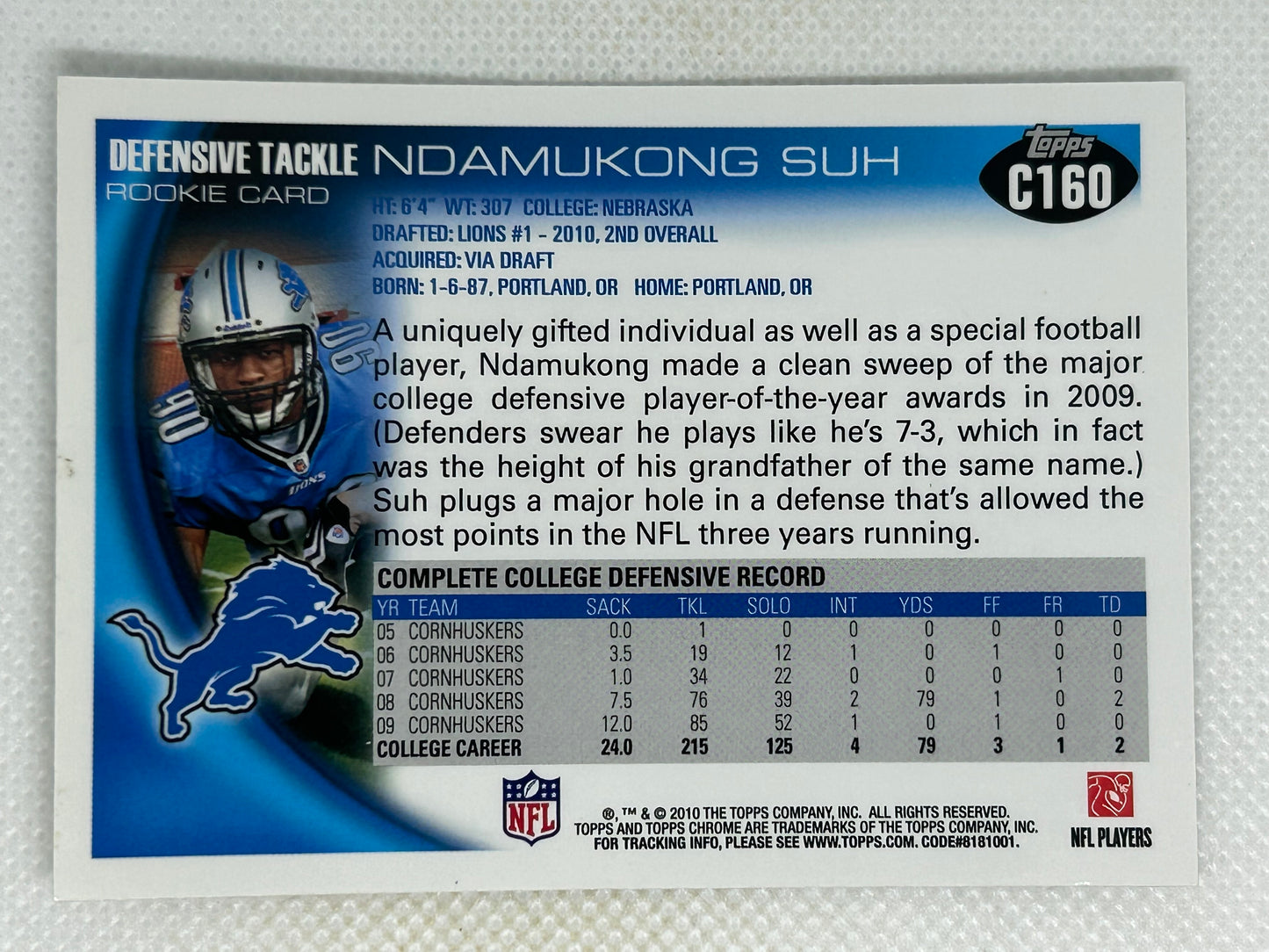 2010 Topps Chrome Rookie Card #C160 Ndamukong Suh Detroit Lions