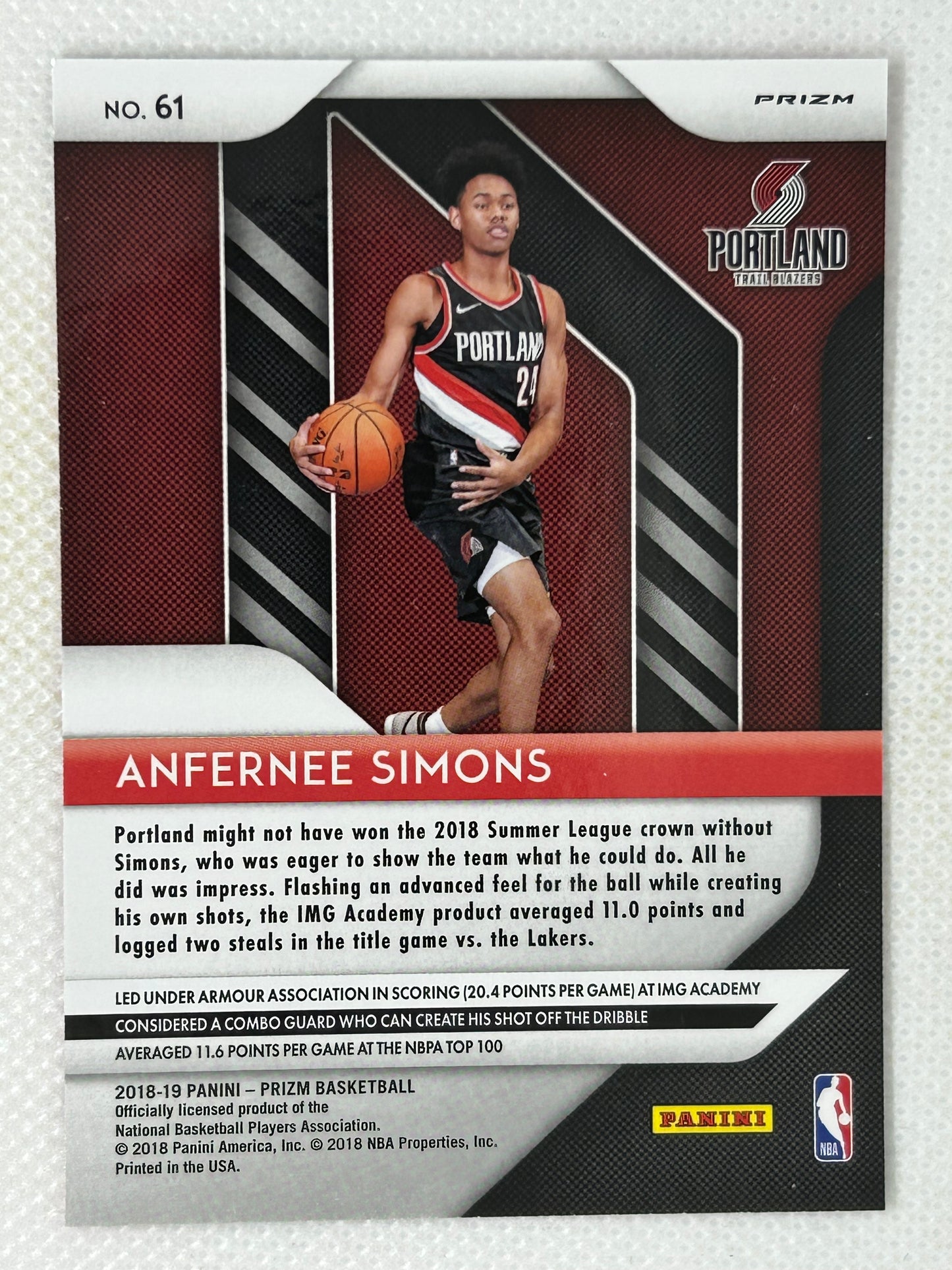 2018-19 Panini Prizm Pink Cracked Ice Prizm Rookie Card #61 Anfernee Simons Portland Trailblazers