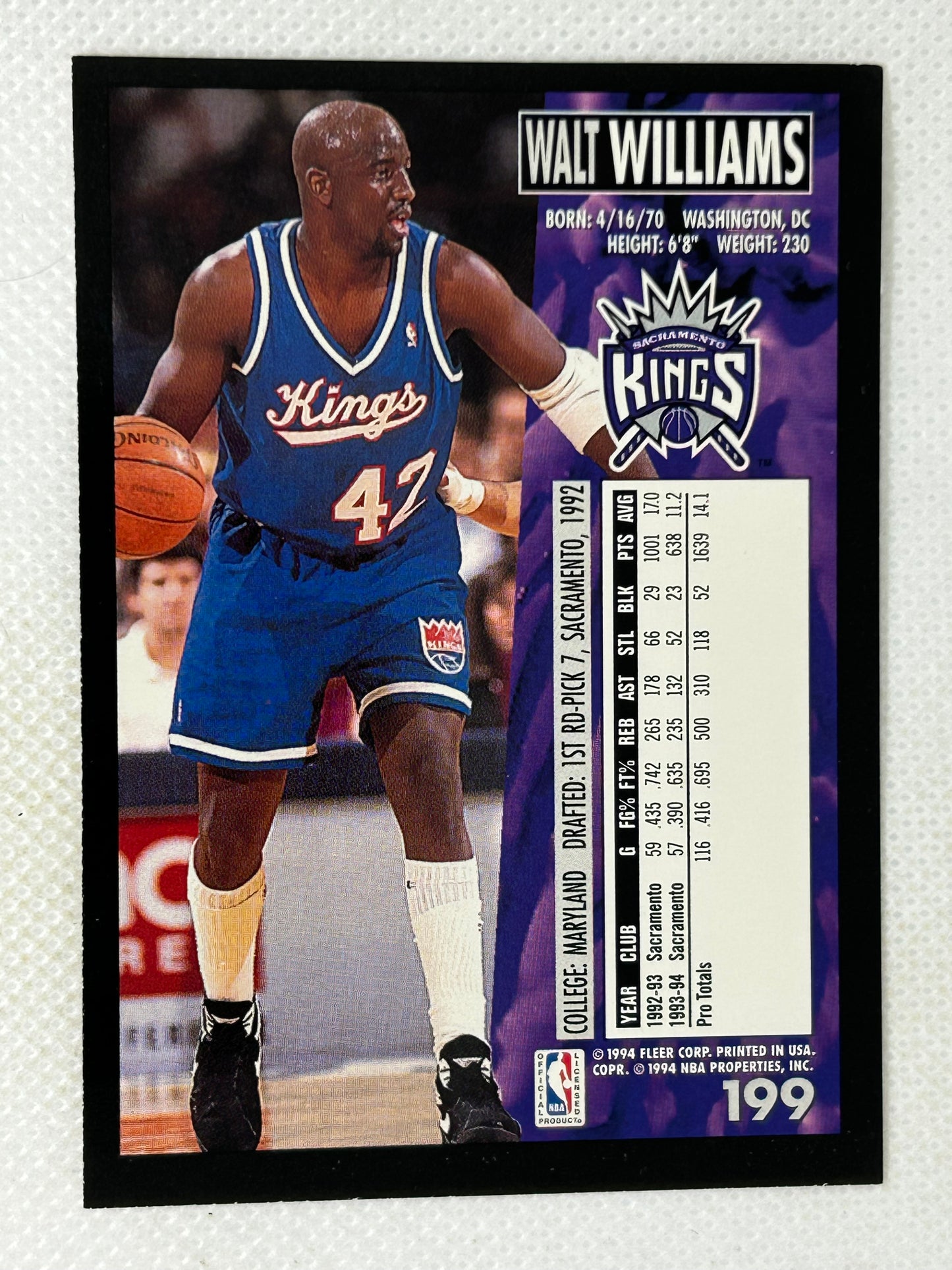 1994-95 Fleer #199 Walt Williams Sacramento Kings Signed Card