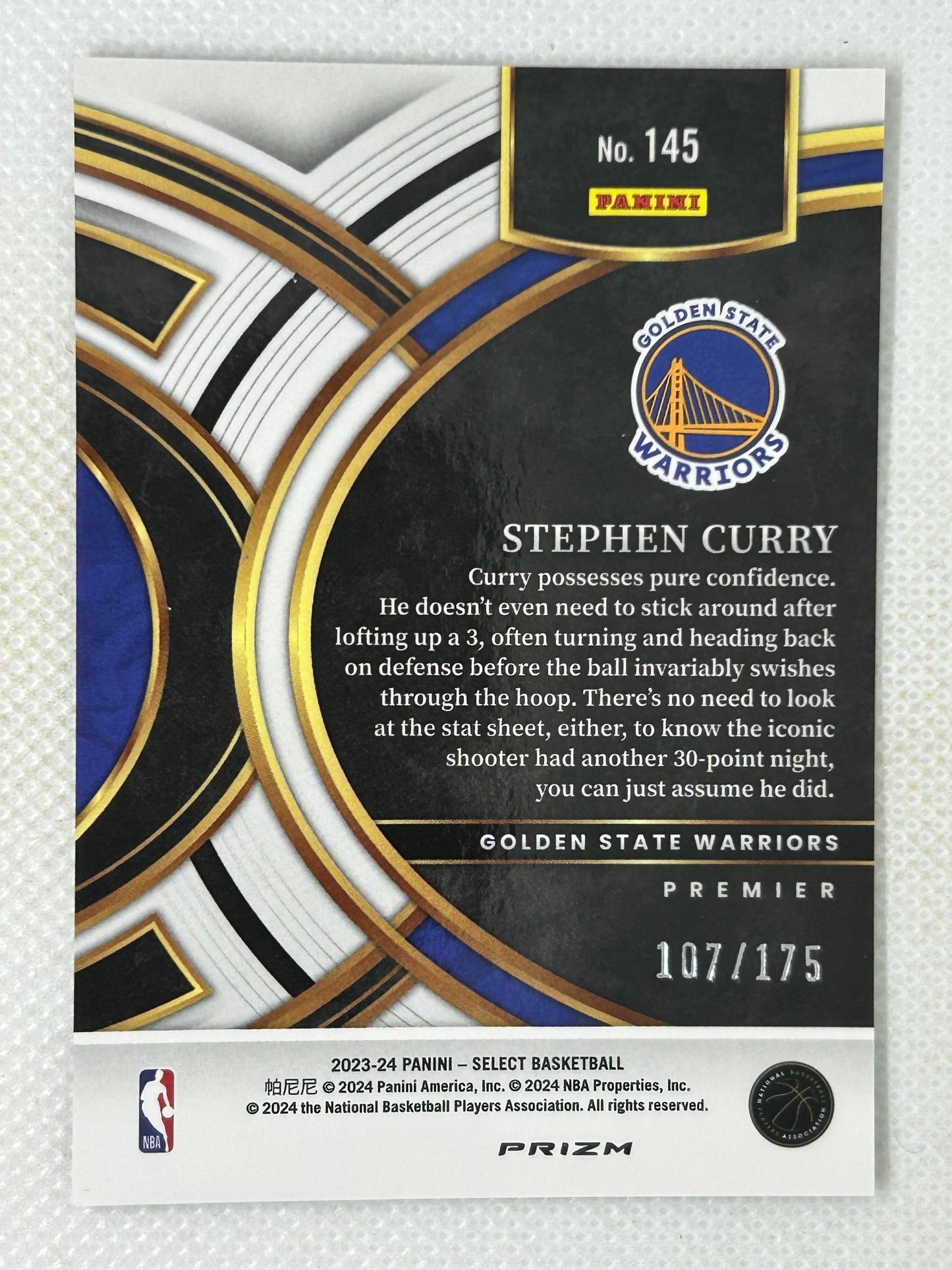 2023-24 Panini Select Purple Flash /175 Stephen Curry #145 Golden State Warriors
