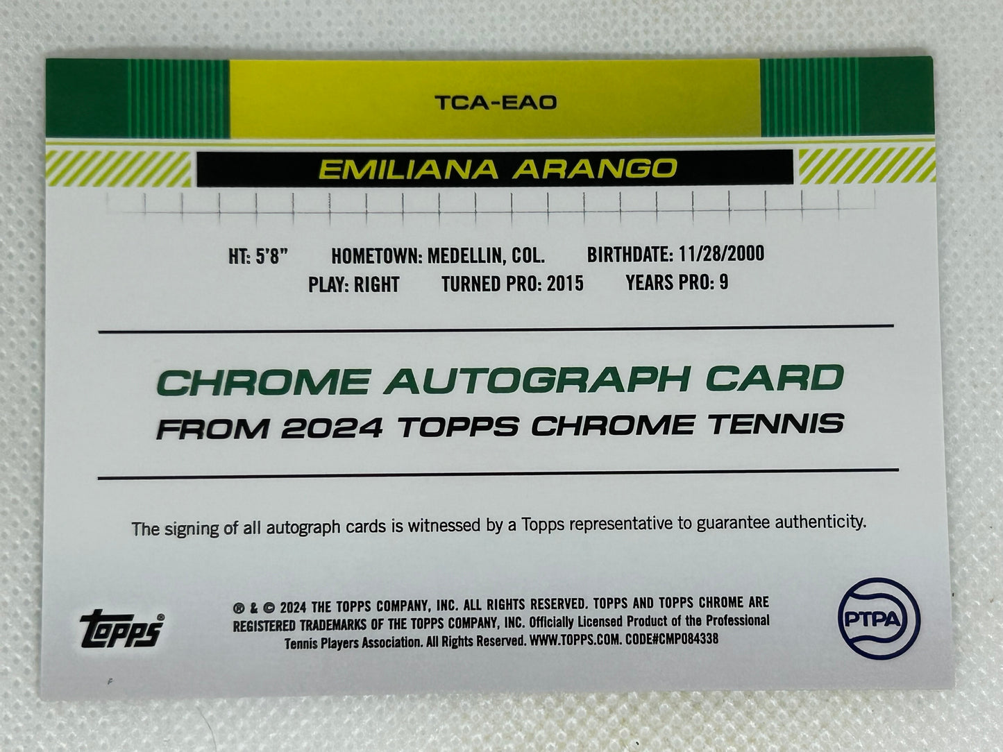 2024 Topps Chrome Tennis Autographs #TCAEAO Emiliana Arango