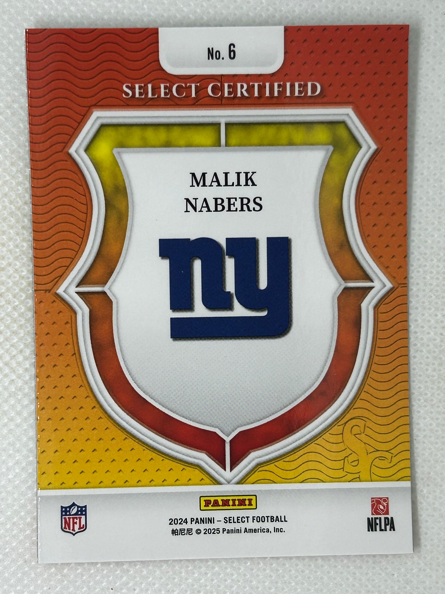 2024 Panini Select Football Select Certified Rookies #6 Malik Nabers New York Giants