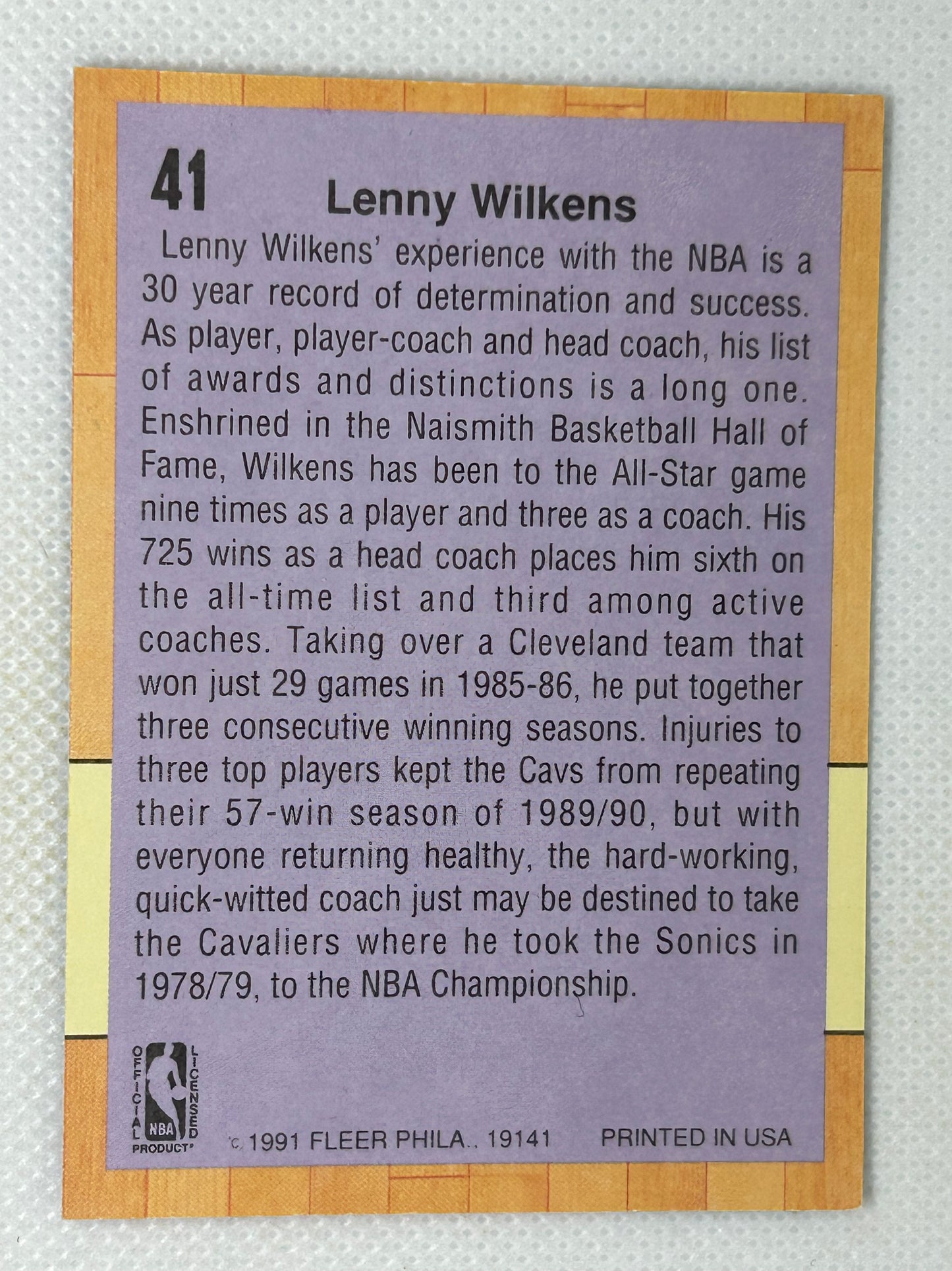 1991 Fleer Coach # 41 Lenny Wilkens Cleveland Cavaliers Signed Card