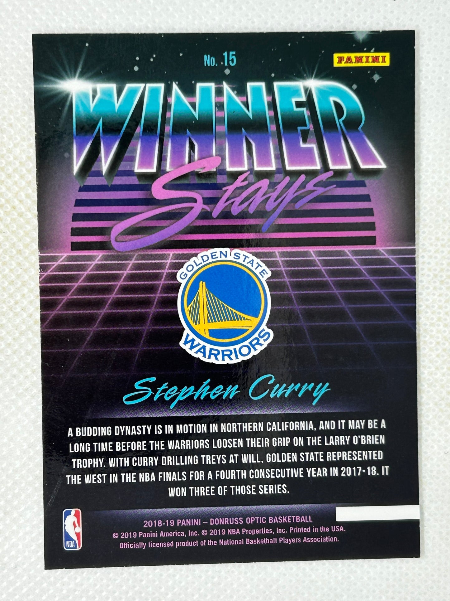 2018-19 Panini Optic Winner Stays #15 Stephen Curry Golden State Warriors Signed Card