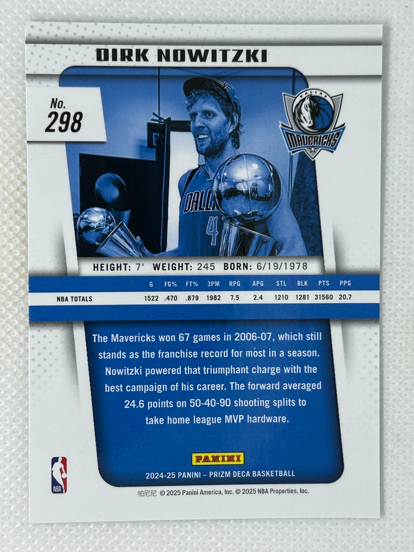 2024-25 Panini Prizm Deca MVP Award Winners Dirk Nowitzki #298 Dallas Mavericks