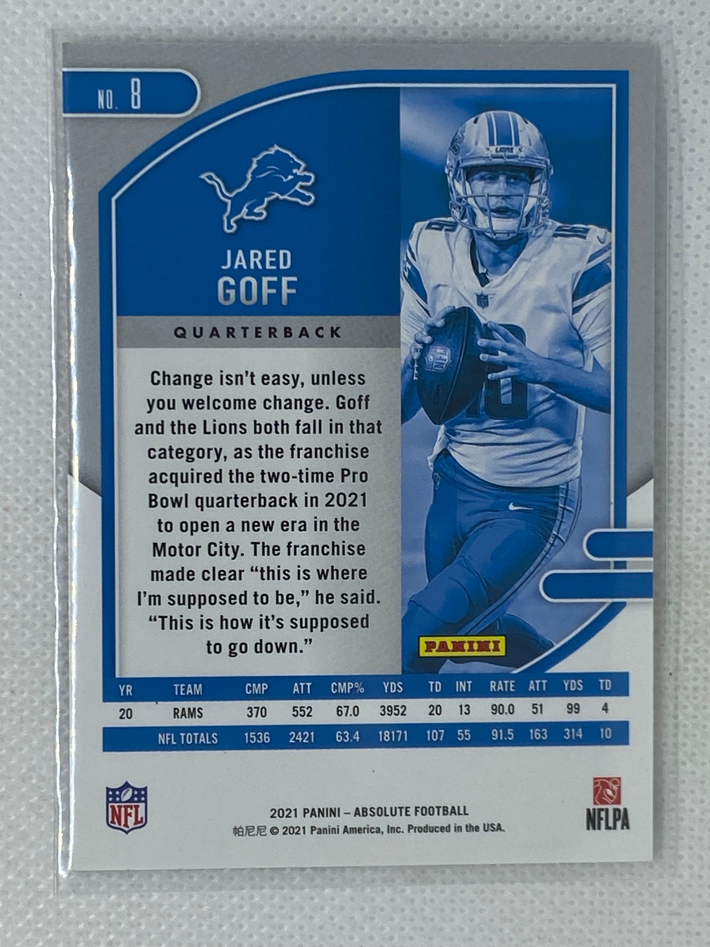 2022 Panini Absolute Football Jared Goff #8 Detroit Lions