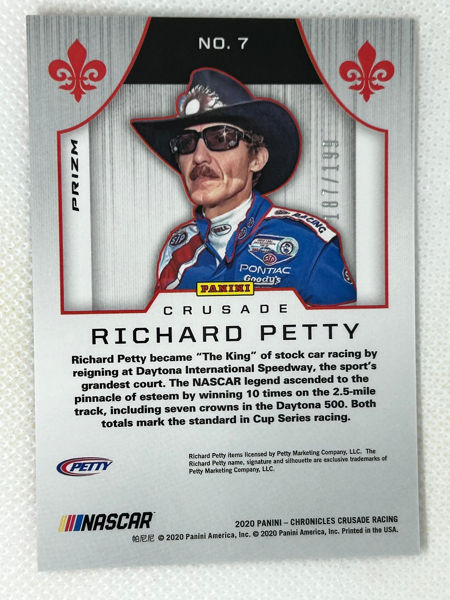 2020 Panini Chronicles Racing NASCAR Crusade Blue #7 Richard Petty /199 Signed Card