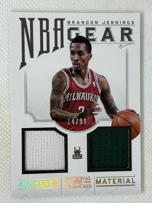 2012-13 Panini National Treasures NBA Gear Combos /99 Brandon Jennings #10 Milwaukee Bucks