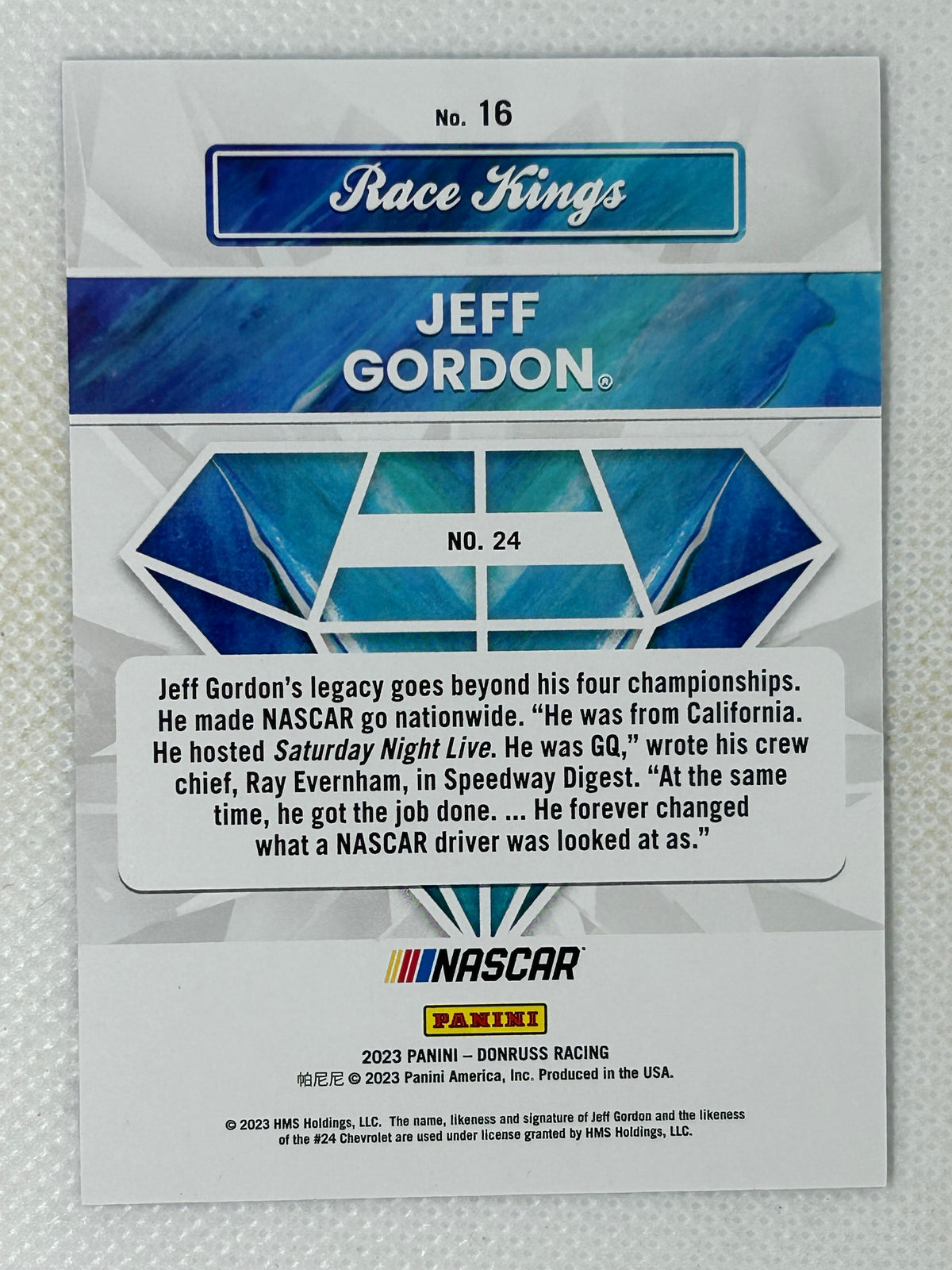 2023 Panini Donruss NASCAR Race Kings Navy Blue /199 Jeff Gordon #16 HOF