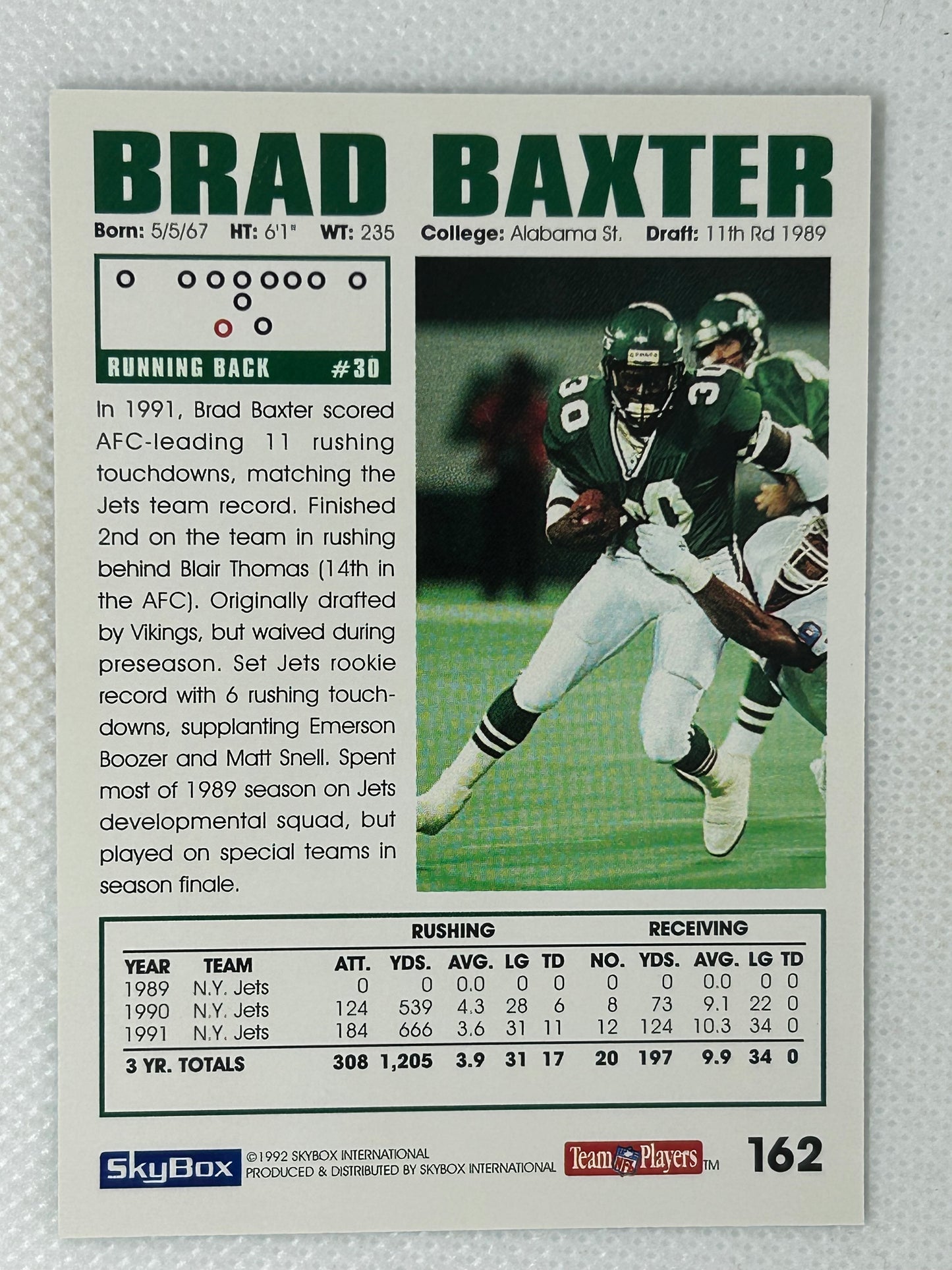 1990 Skybox Brad Baxter #162 New York Jets Signed Card
