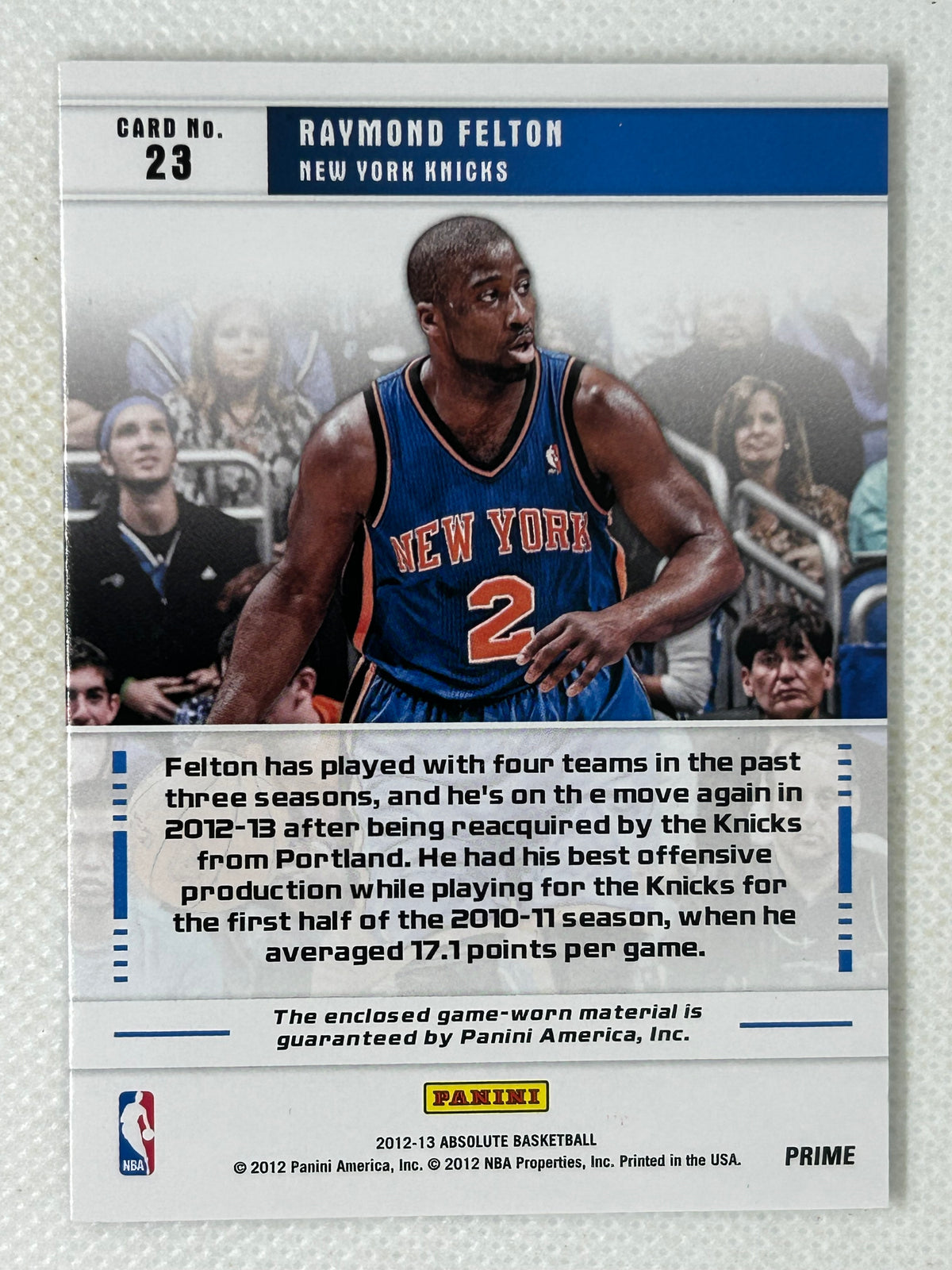 2012-13 Panini Absolute Memorabilia Star Gazing Prime Patch #23 Raymond Felton /25 New York Knicks