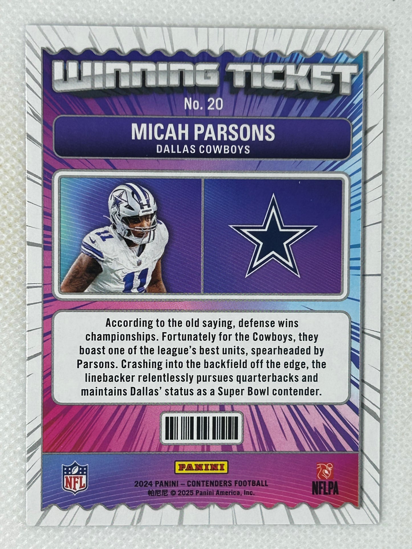 2024 Panini Contenders Micah Parsons Winning Ticket #20 Dallas Cowboys