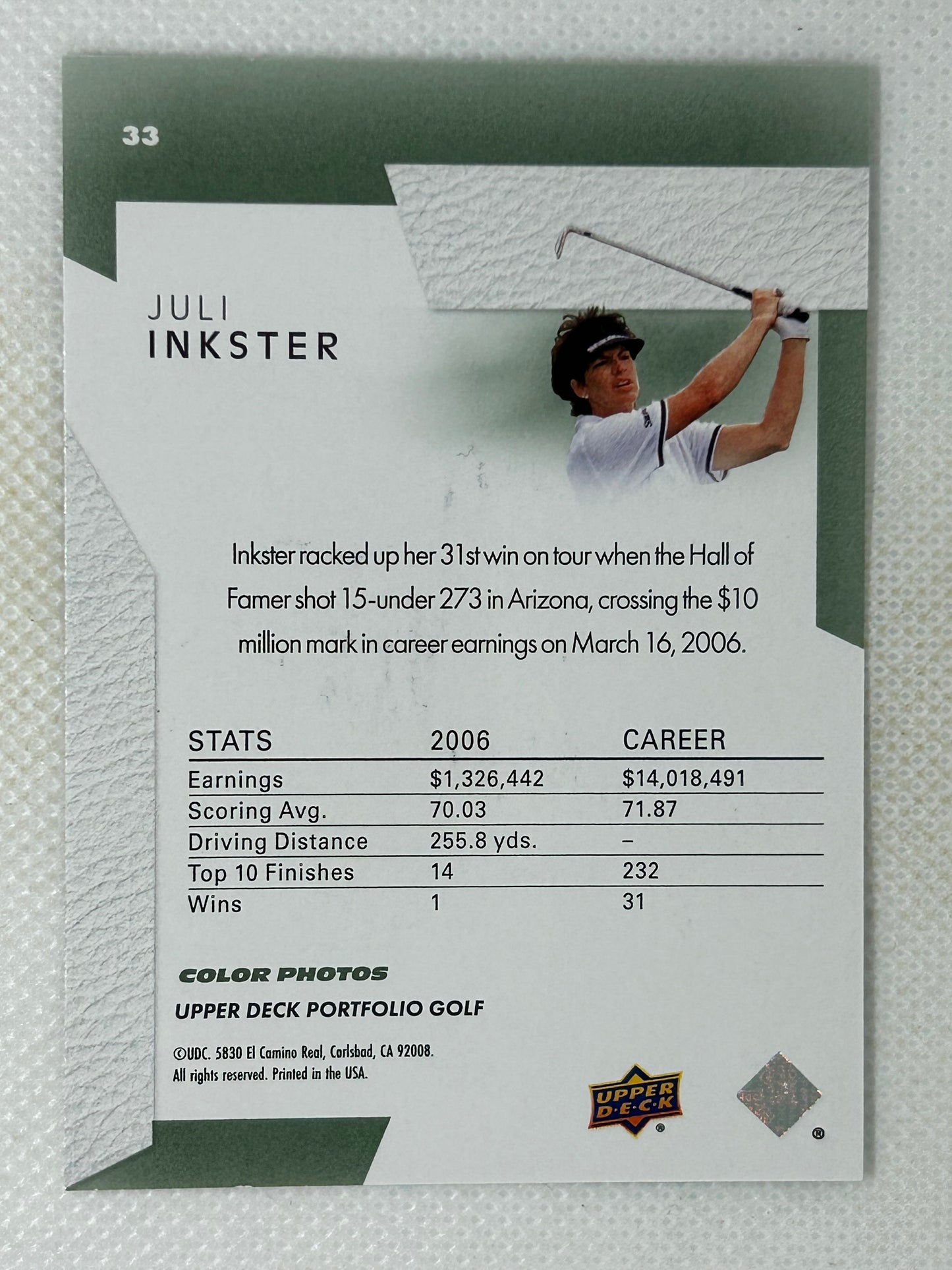 2024 Upper Deck Golf Portfolio #33 Juli Inkster Signed Card