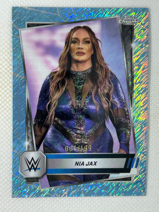 2025 Topps Chrome WWE #175 Nia Jax Aqua Shimmer Refractor /199