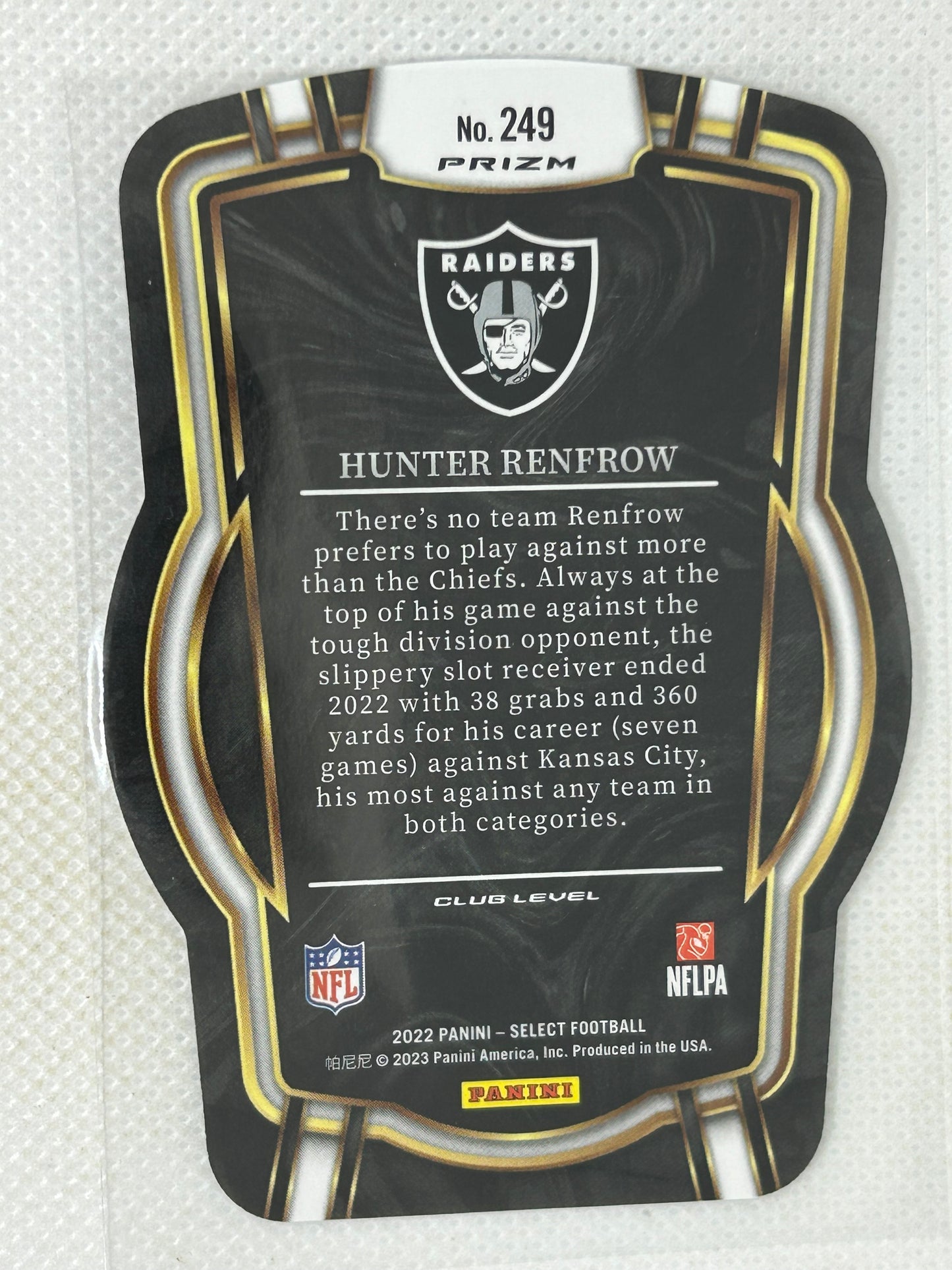 2022 Panini Select Club Level Black & Green Prizm Die-Cut #249 Hunter Renfrow Las Vegas Raiders