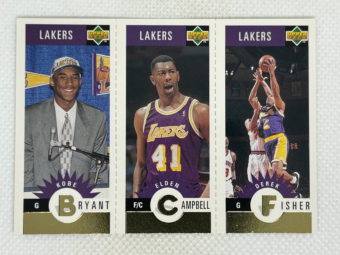 1996-97 Upper Deck Collector's Choice Gold #L1 Kobe Bryant Elden Campbell Derek Fisher Rookie Card Los Angeles Lakers