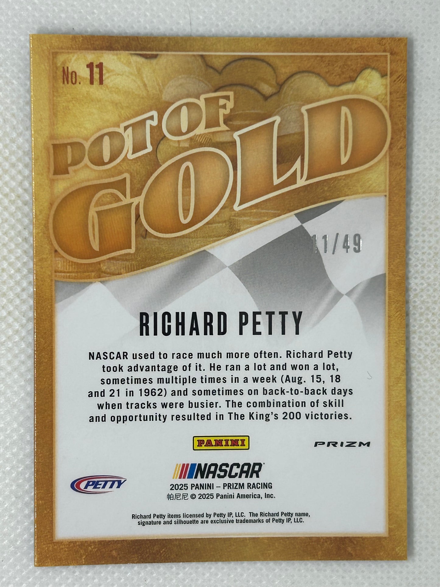 2025 Panini Prizm Racing NASCAR Pot Of Gold Blue Prizm #11 Richard Petty /49 Signed Card
