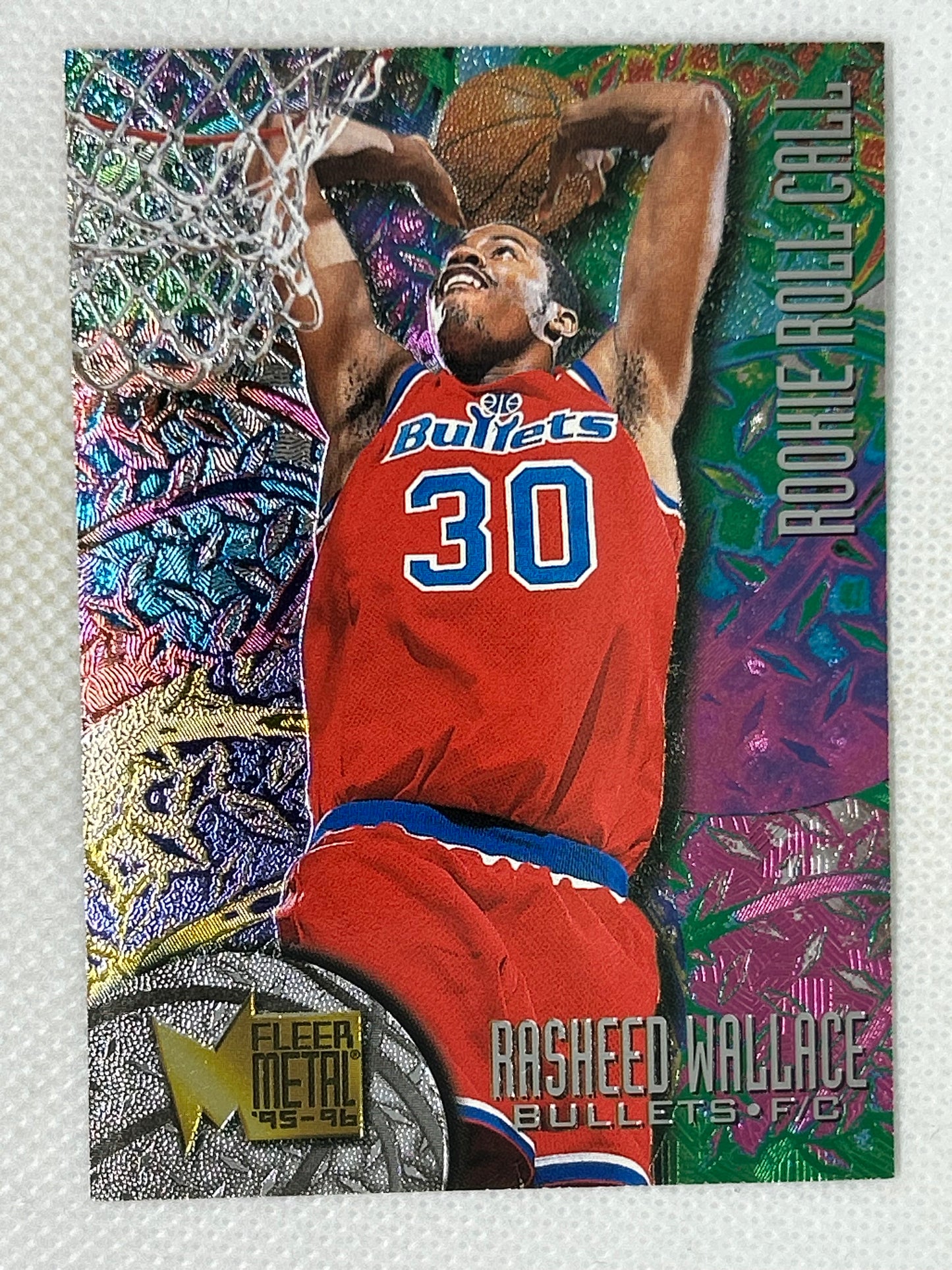 1995-96 Fleer Metal #R-10 Rasheed Wallace Rookie Roll Call Washington Bullets