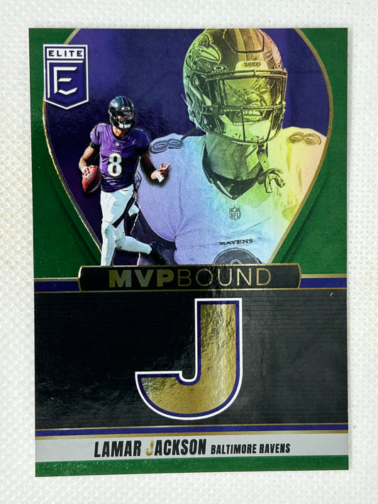 2025 Panini Donruss Elite Lamar Jackson "J" MVP Bound Green SP #7 Baltimore Ravens