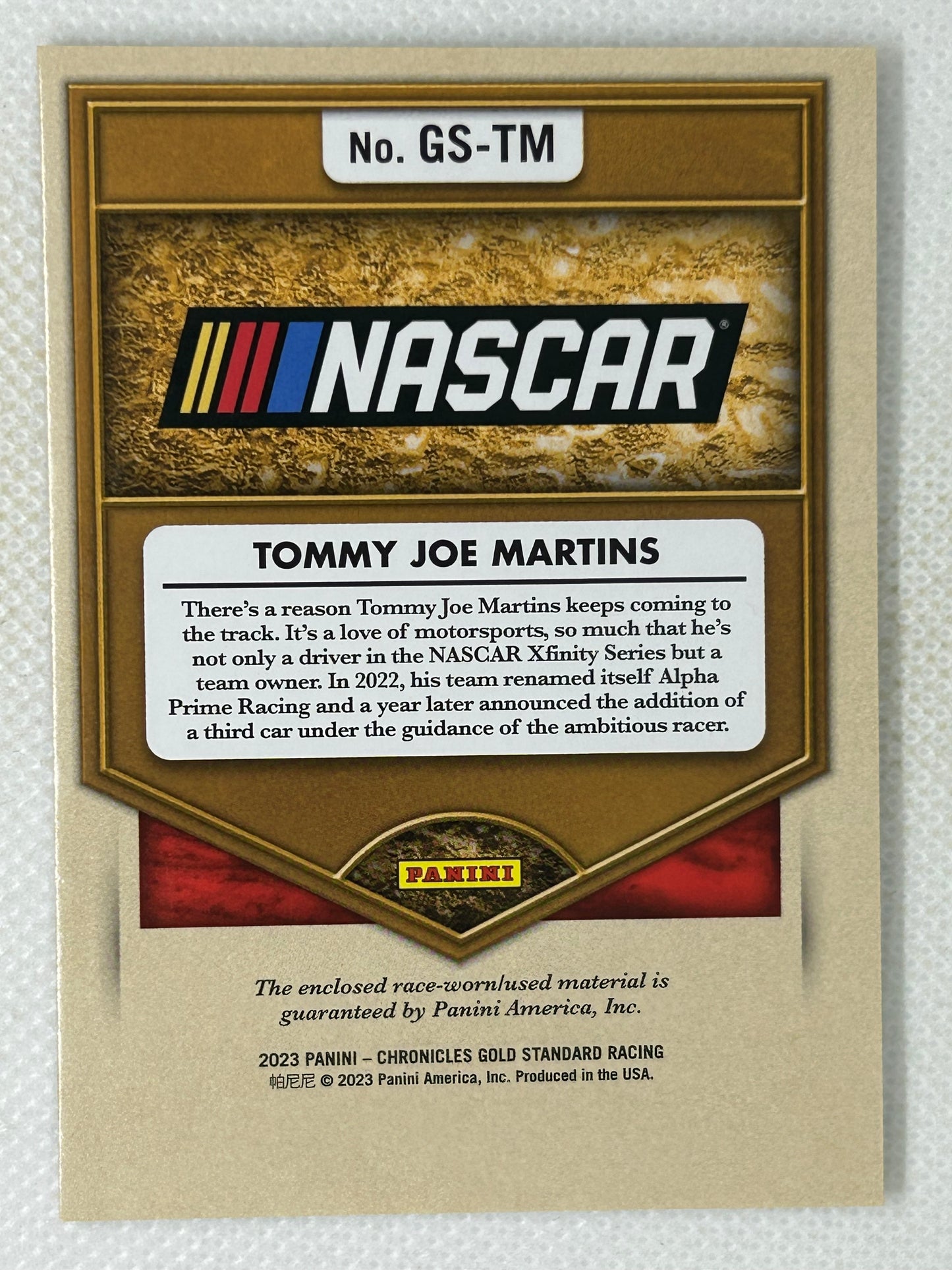 2023 Panini Gold Standard Newly Minted Triple Race Used Relic #GS-TM Tommy Joe Martins